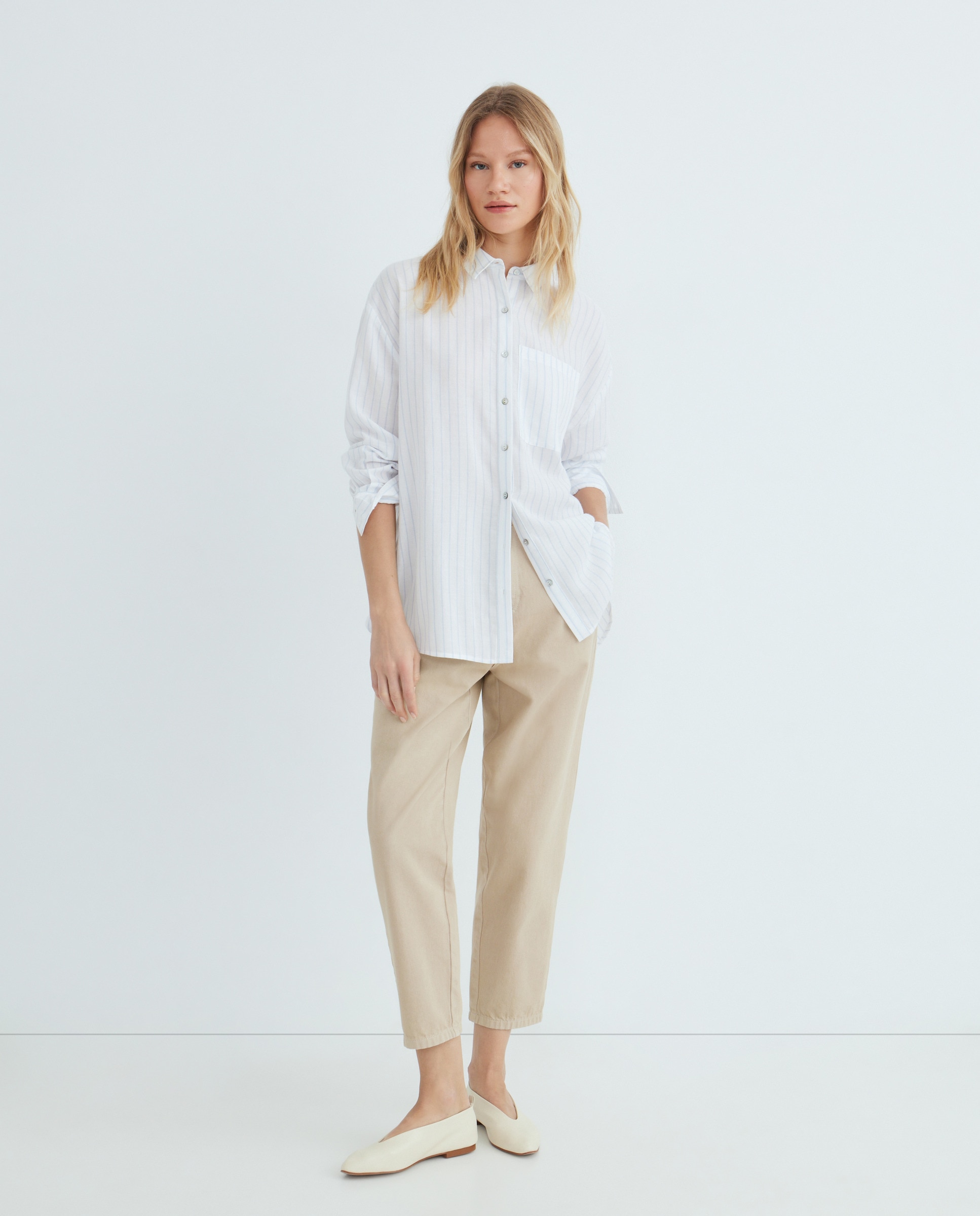 Camisa de mujer de rayas Azul-2