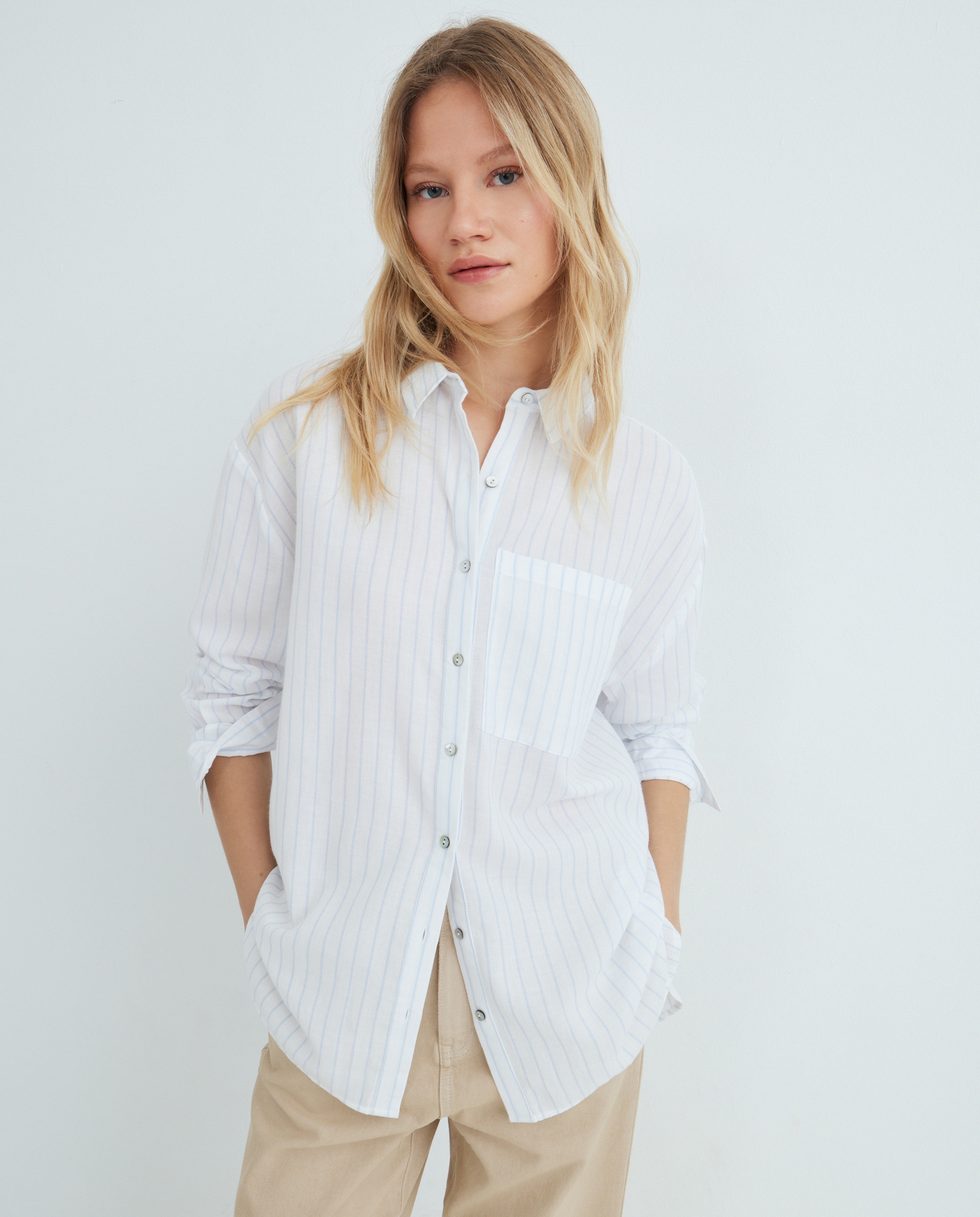 Camisa de mujer de rayas Azul-1