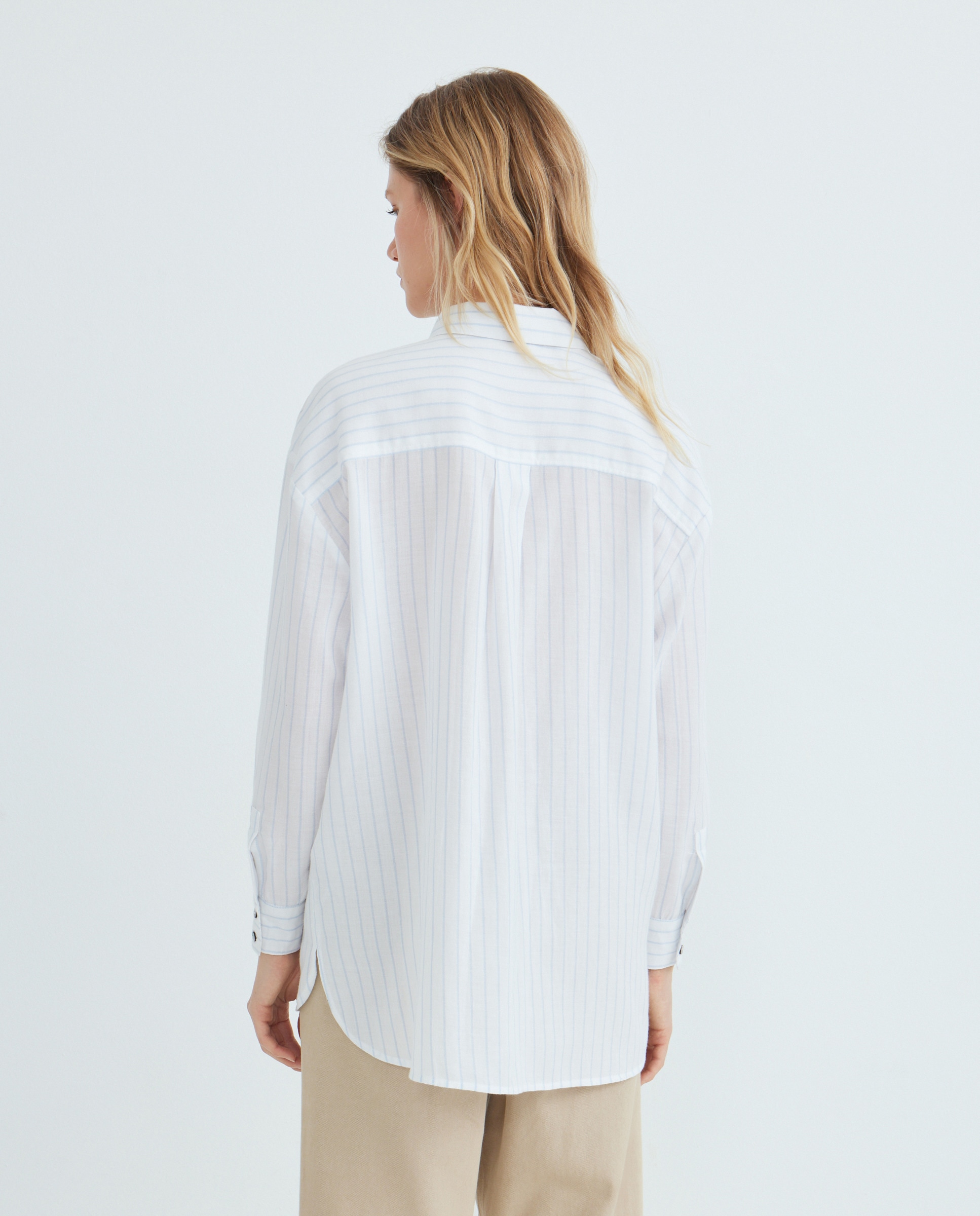 Camisa de mujer de rayas Azul-3