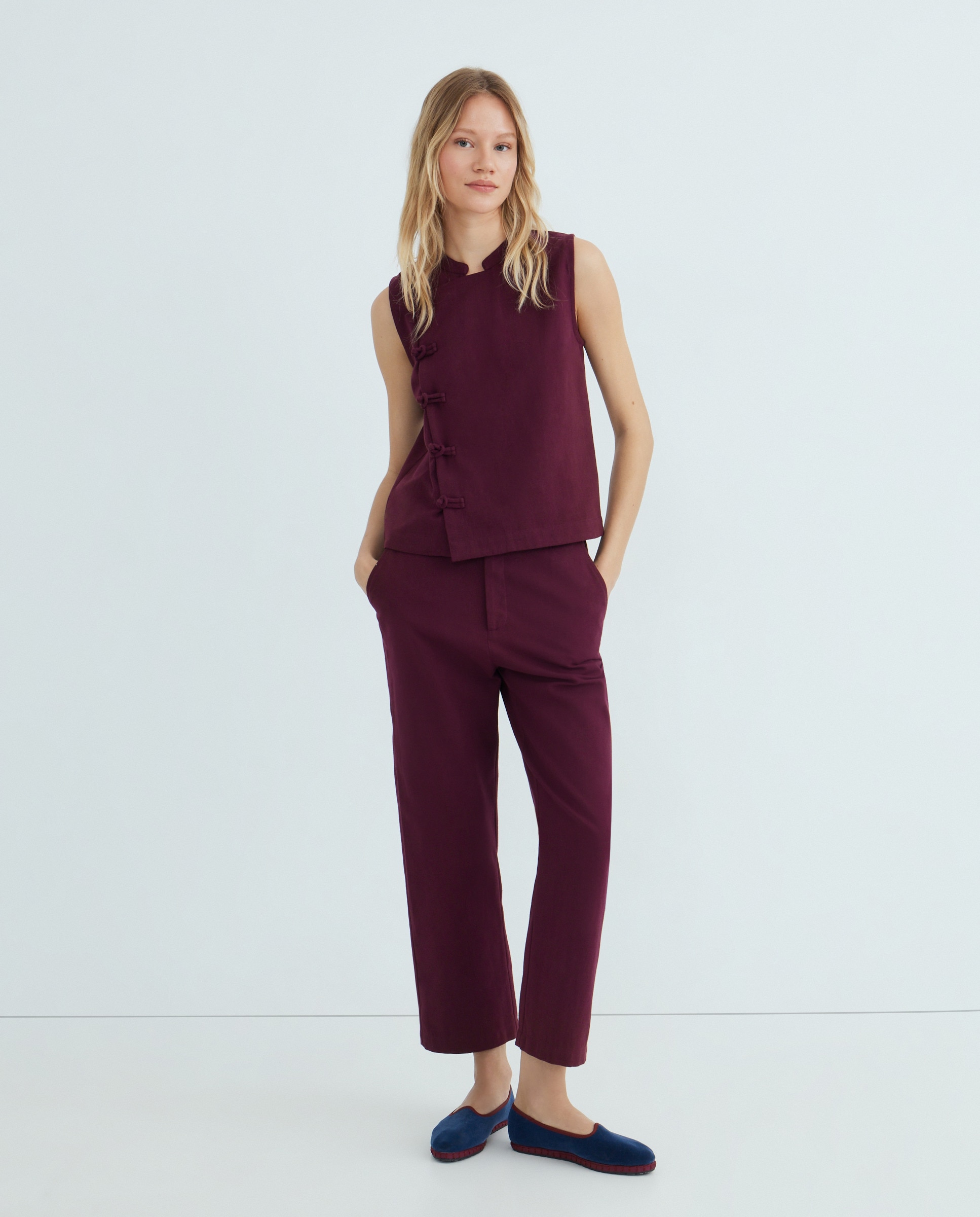Chaleco de mujer cruzado combinado 291 Berenjena-2