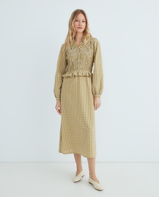 Imagen 0 de Vestido de mujer de cuadros fruncido