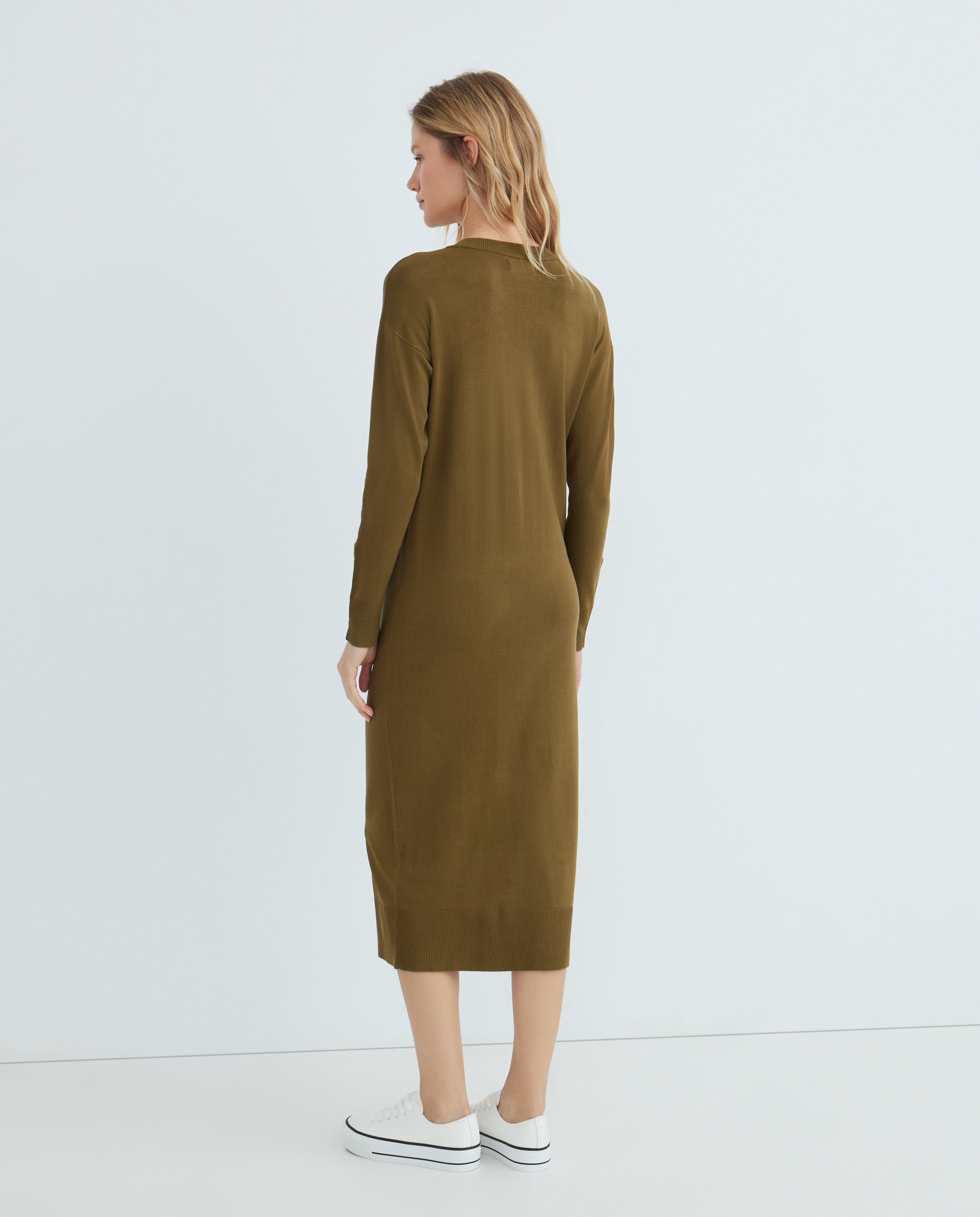 Vestido de mujer de punto midi manga larga 560 Oliva-3