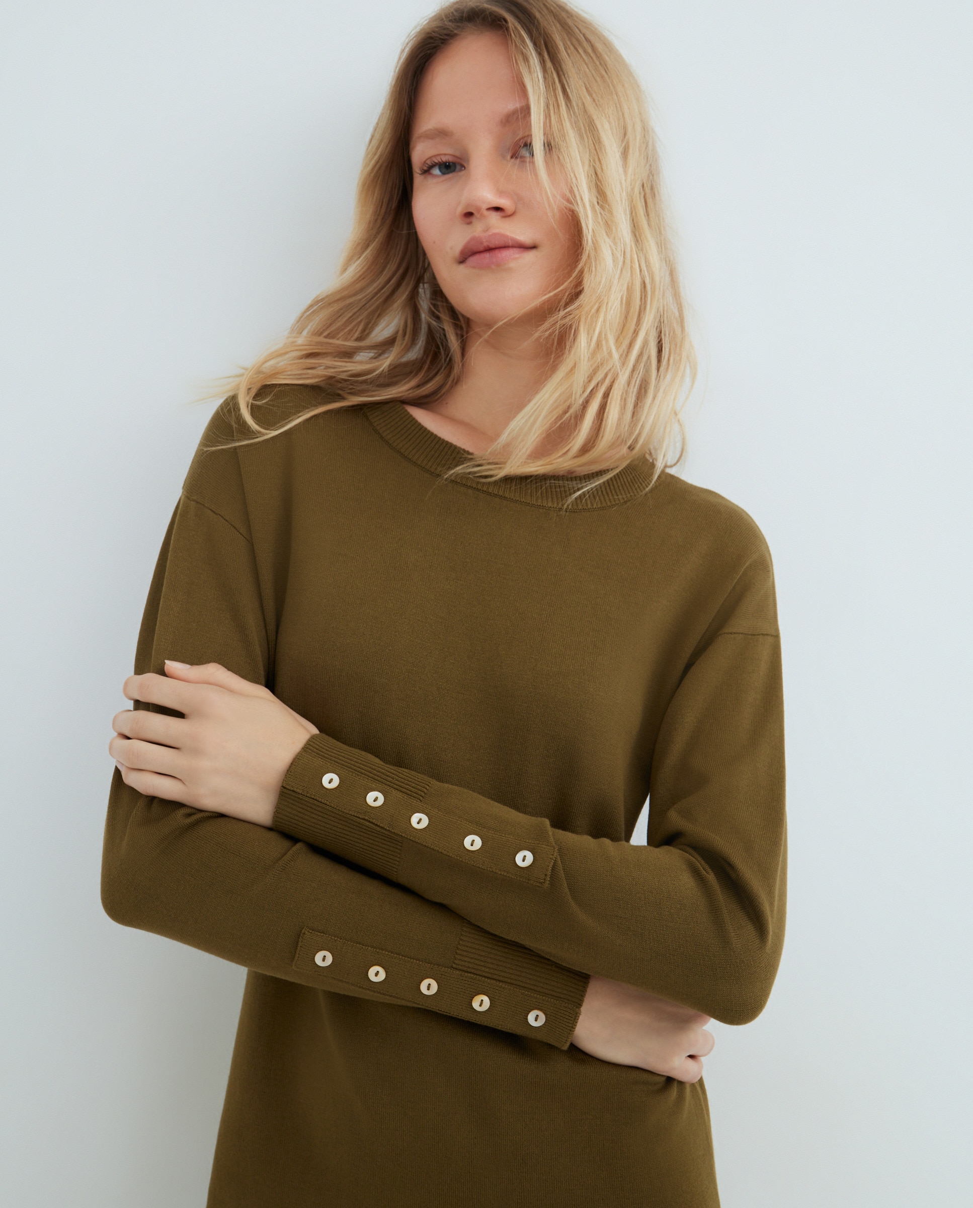 Vestido de mujer de punto midi manga larga 560 Oliva-2