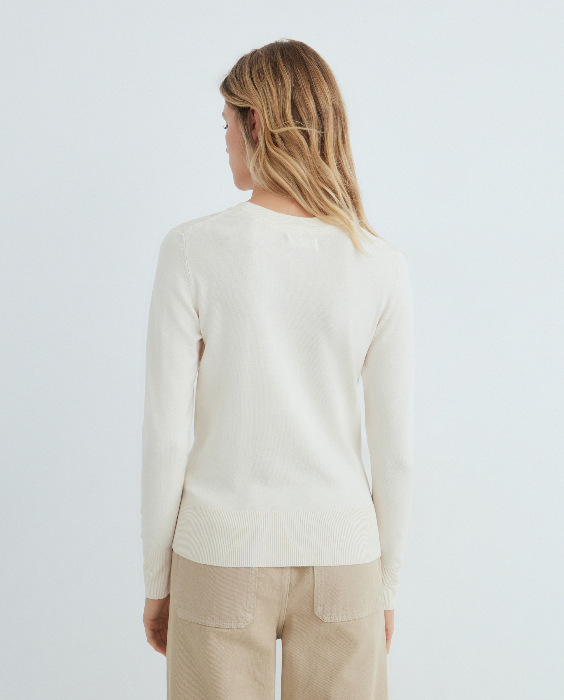 Jersey de mujer básico cuello caja Blanco roto-3