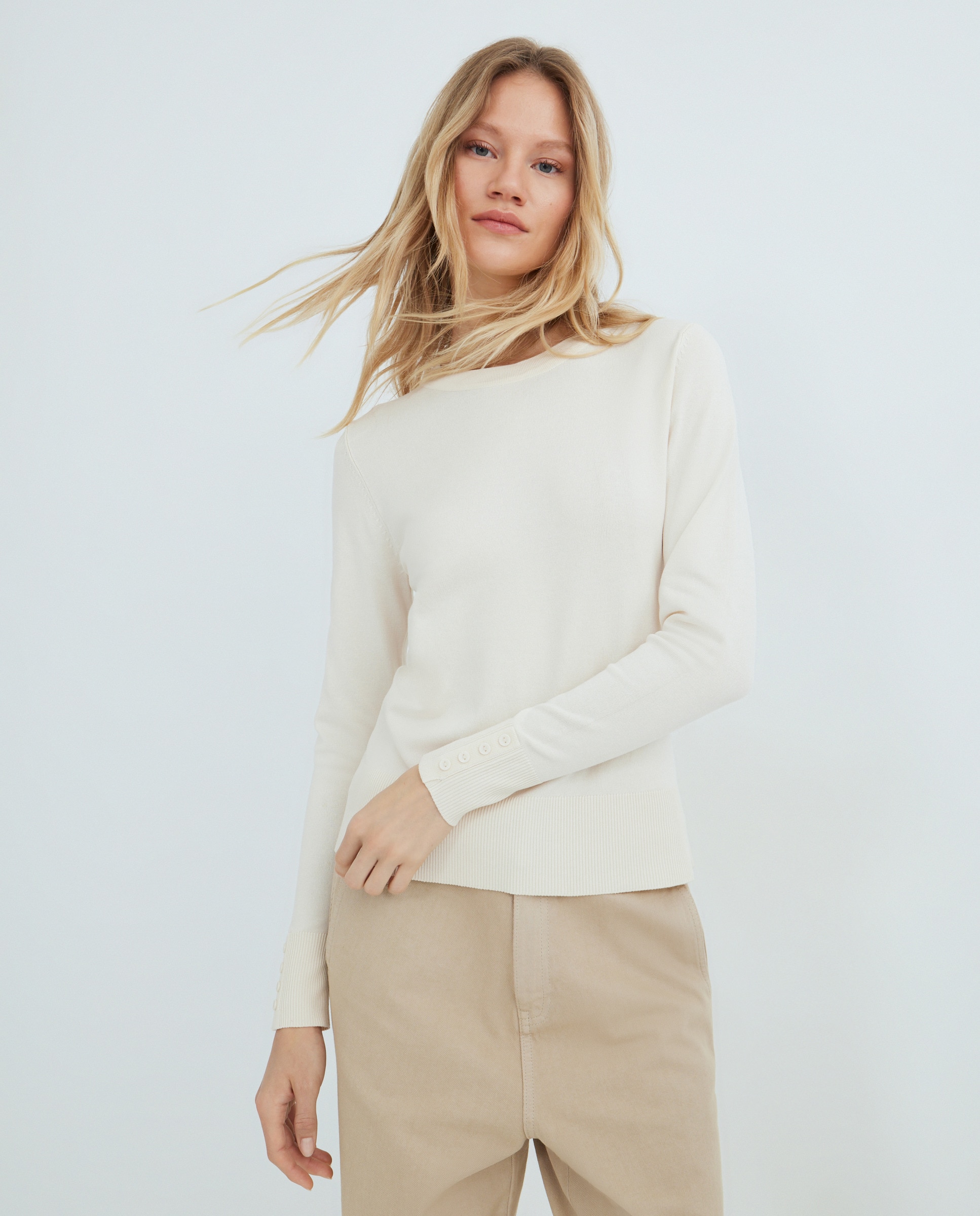 Jersey de mujer básico cuello caja Blanco roto-1