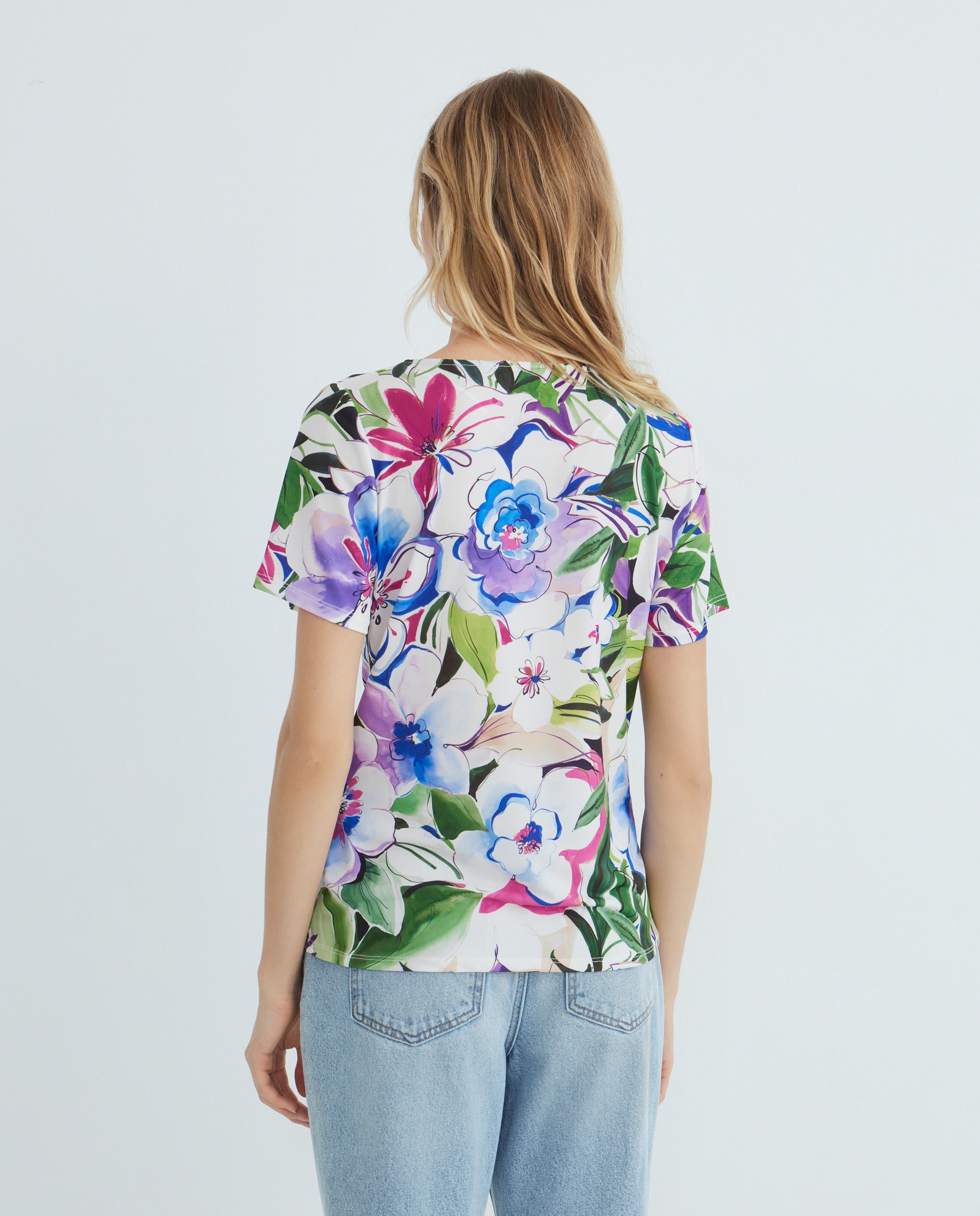 T-shirt estampada de mulher com manga curta Multicolor-3
