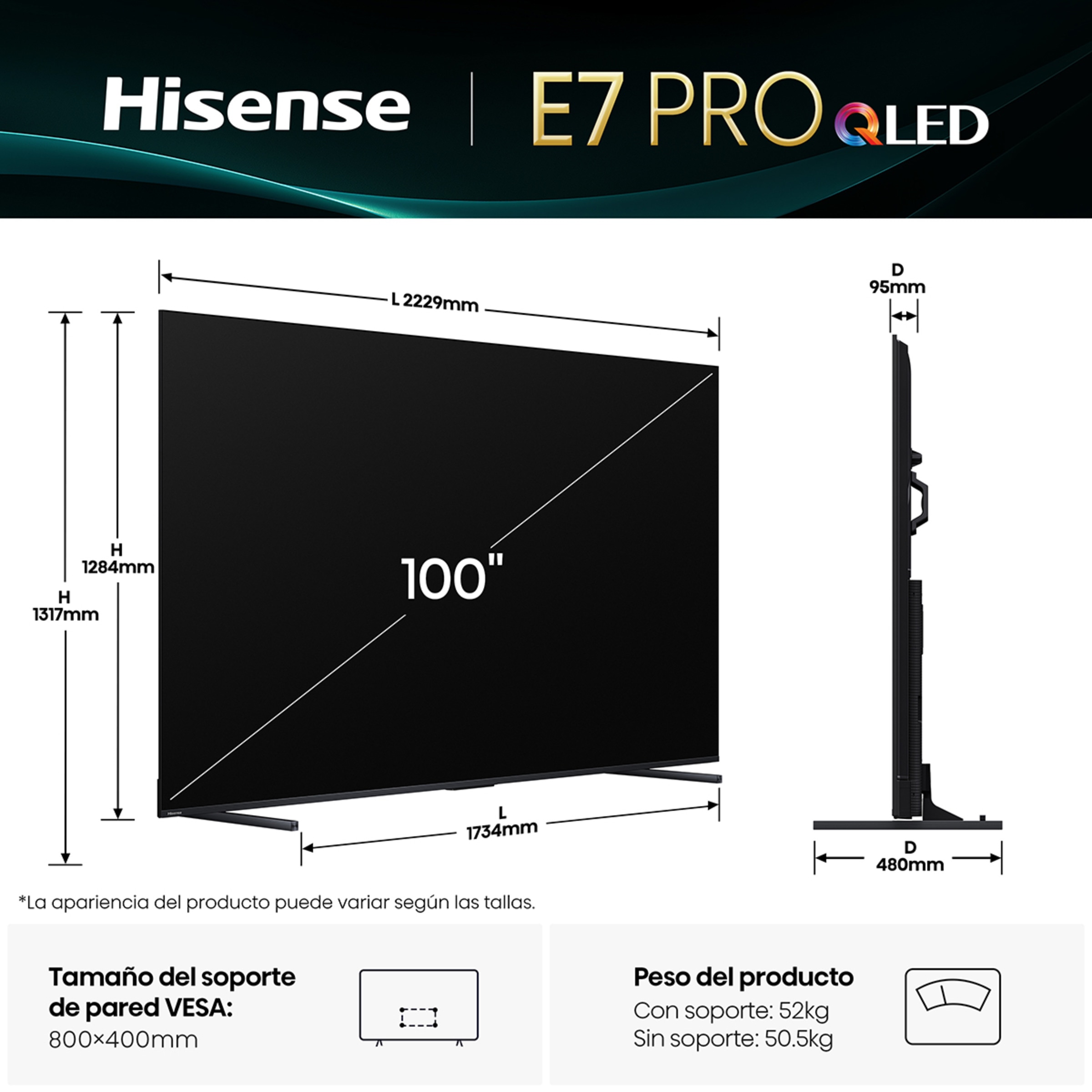 TV QLED 254 cm (100") Hisense 100E7Q Pro, UHD 4K, Smart TV Gris carbón-2