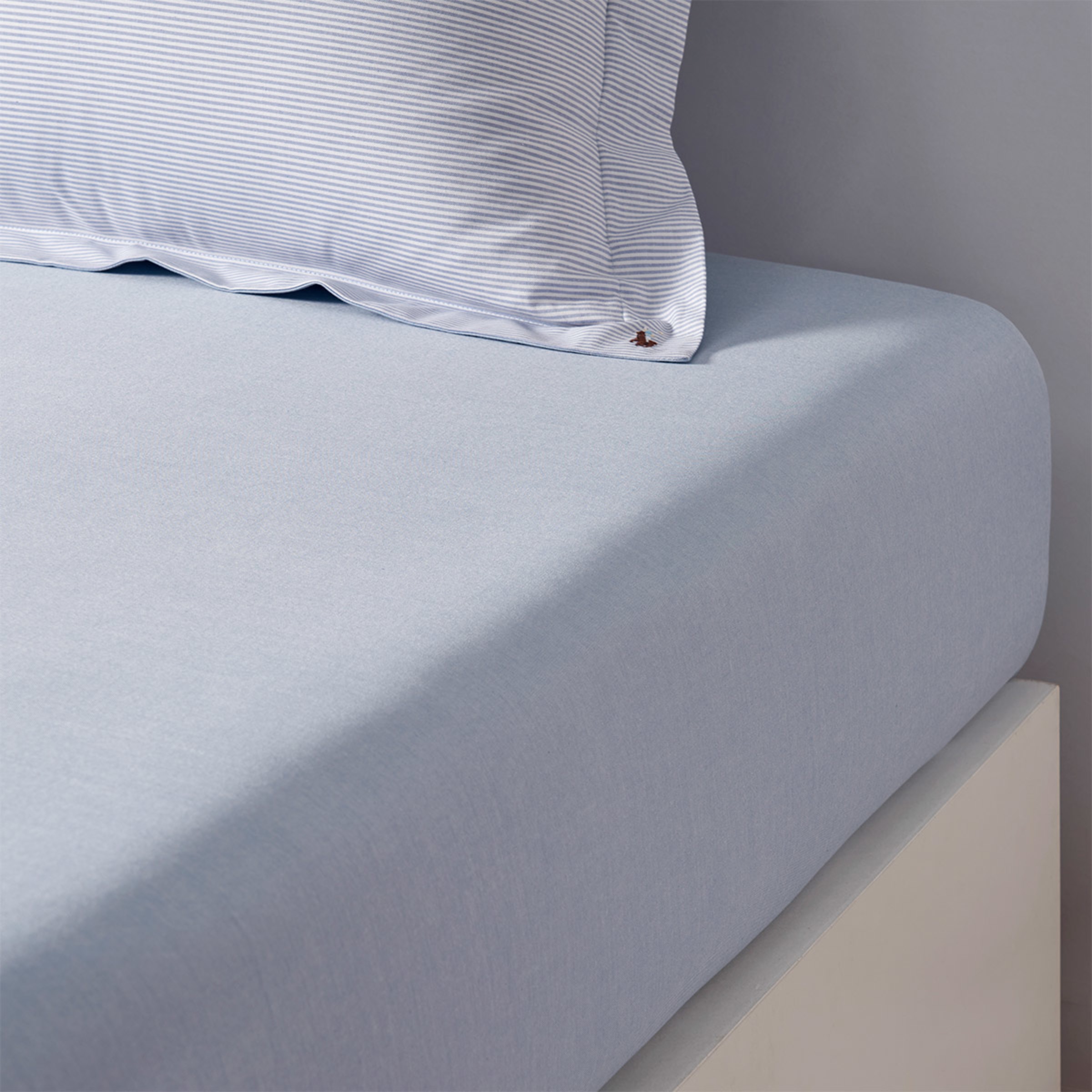 Lençol de baixo ajustável de algodão egípcio Oxford Solid Azul-1