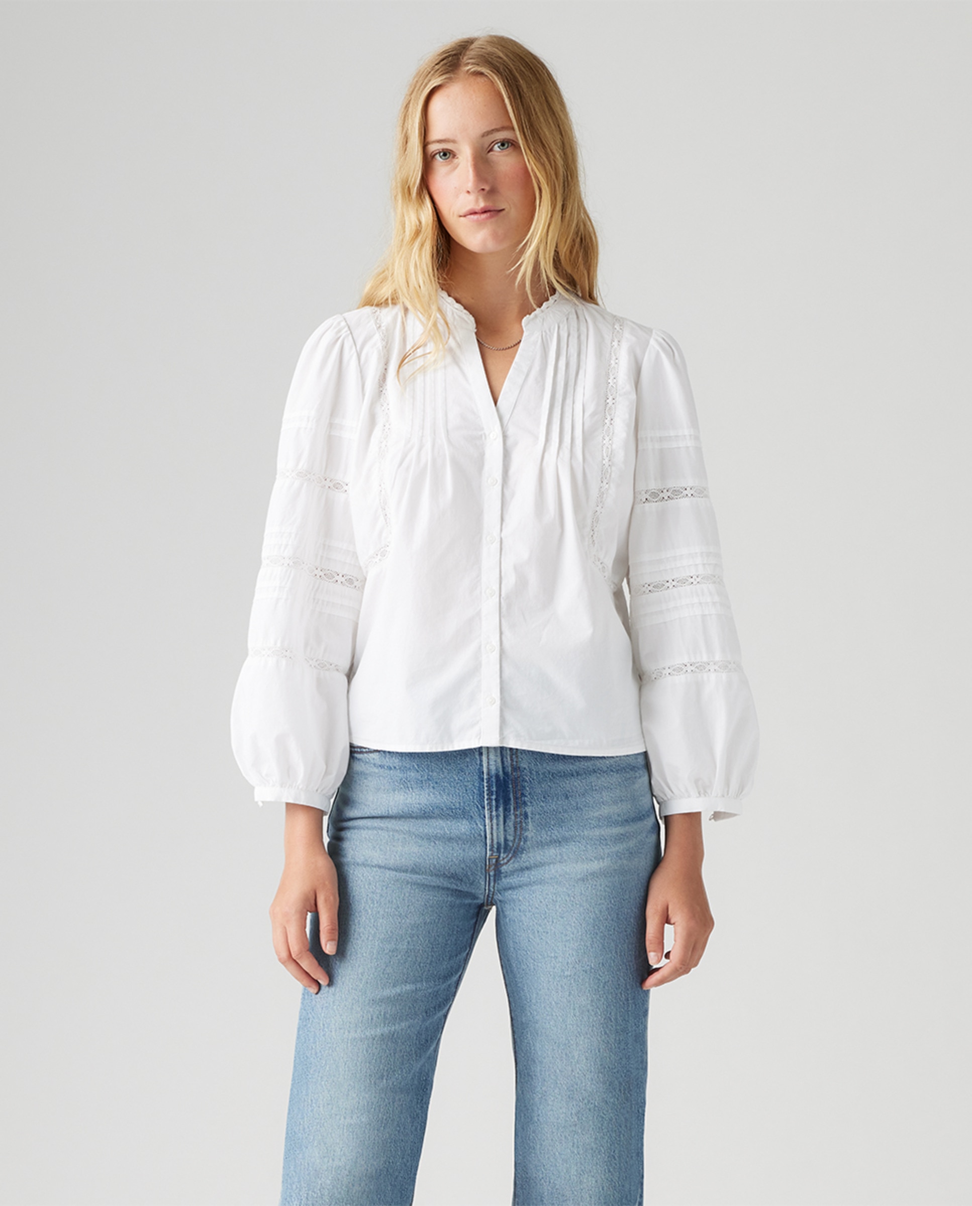 Camisa de Manga Comprida em Balão Branco-1