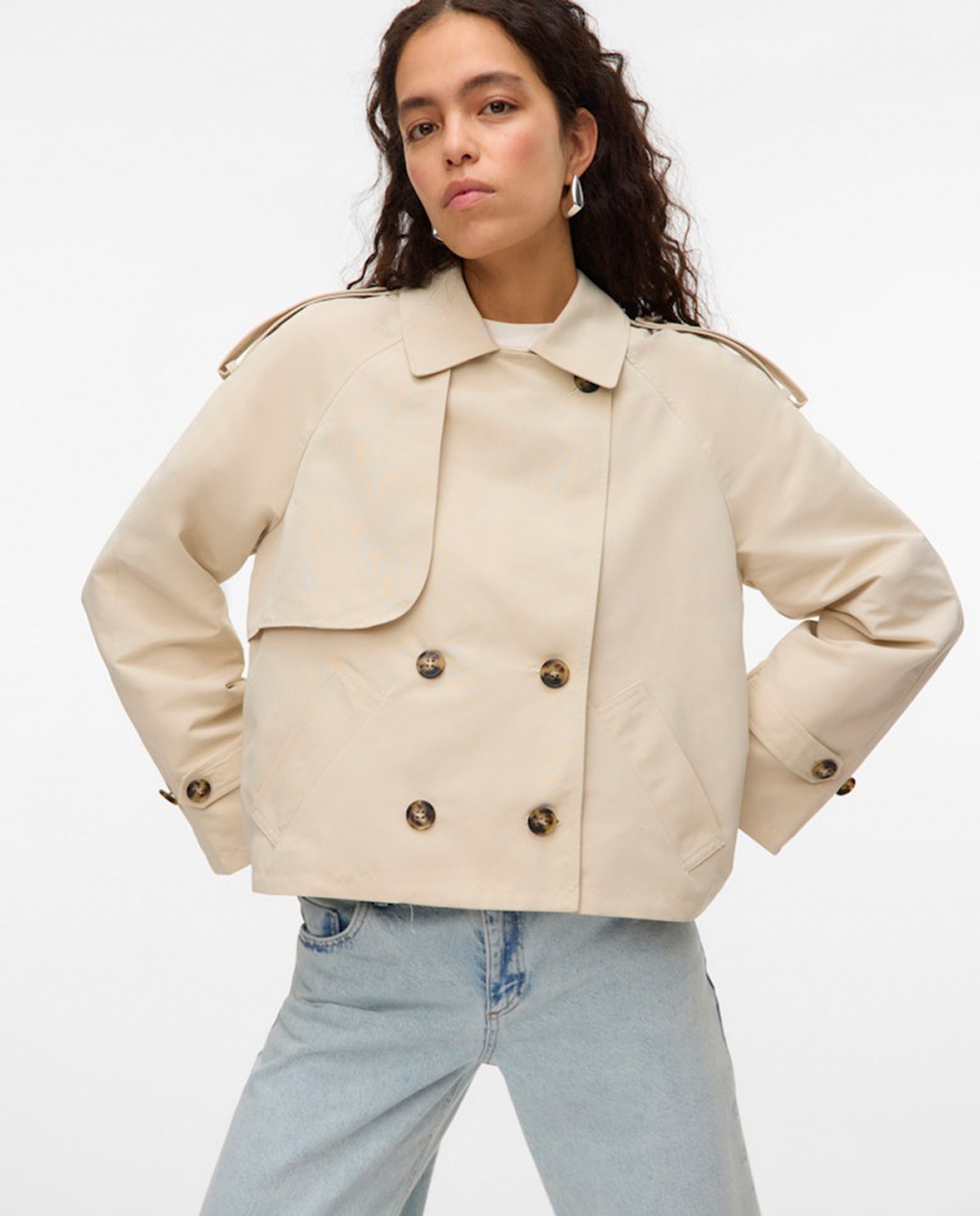 Gabardine Curta com Bolsos Branco-3