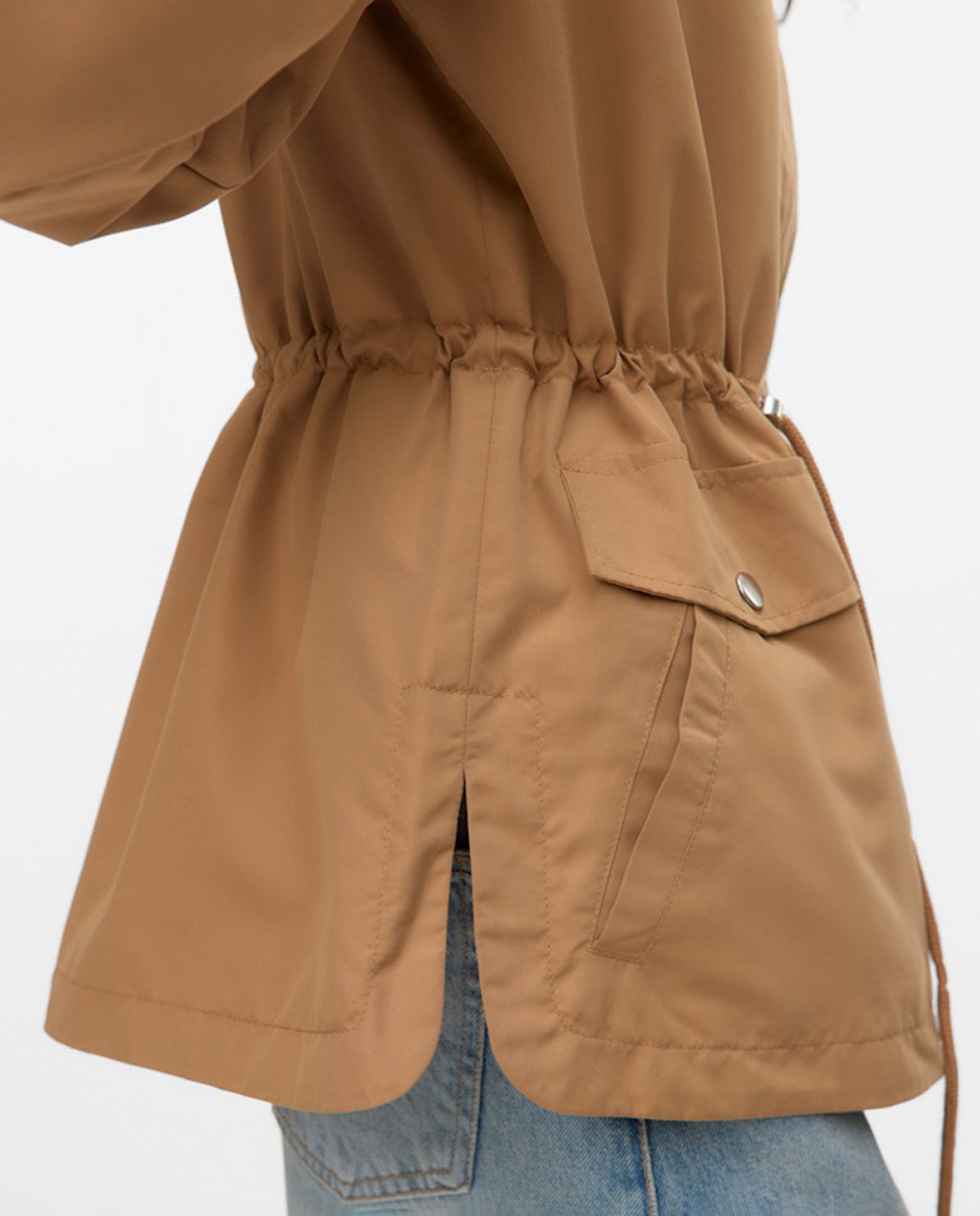 Parka curta de mulher com capuz Caramelo-4