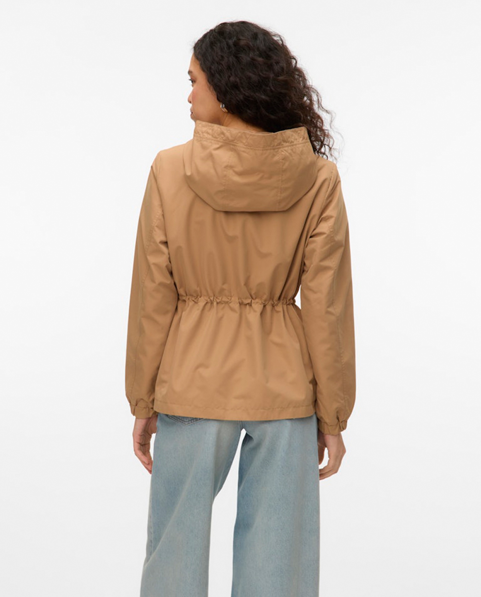 Parka curta de mulher com capuz Caramelo-2