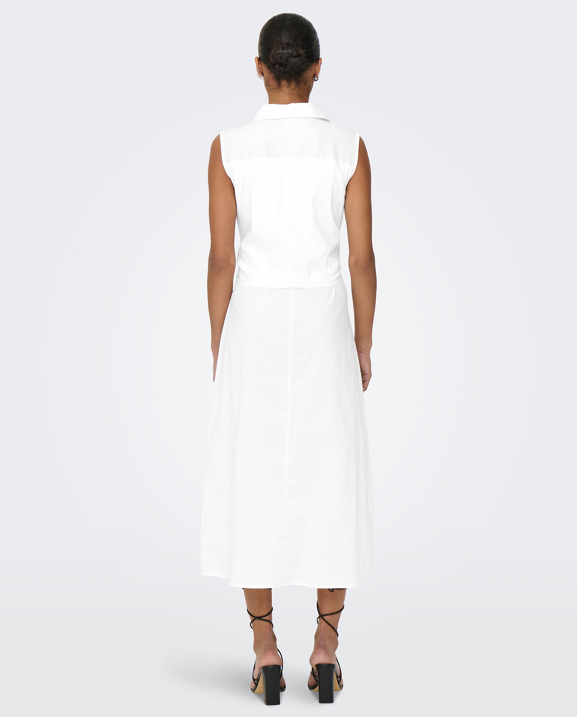 Vestido Midi sem Mangas e com Fecho de Botões Branco-2