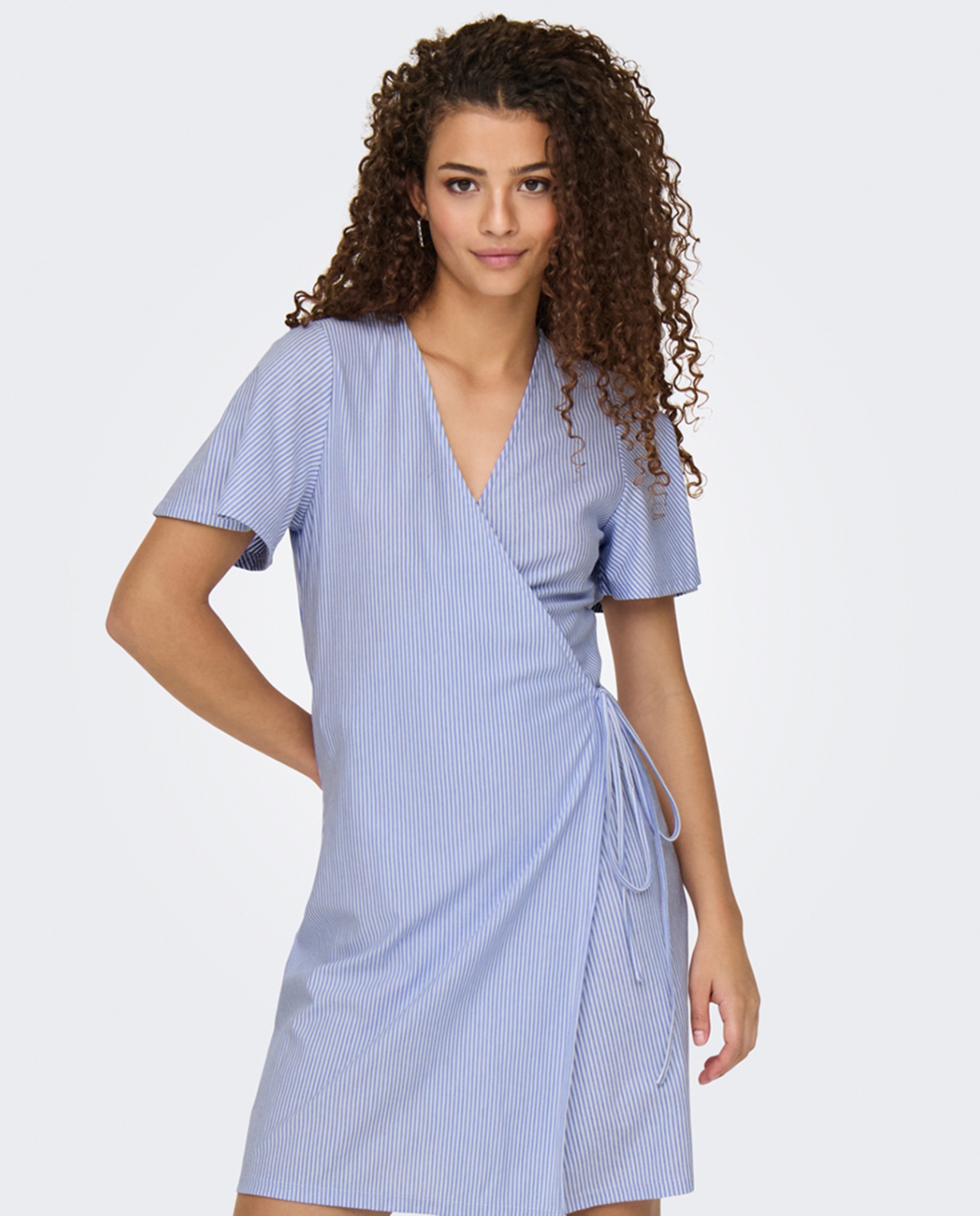 Vestido Wrap de Manga Curta Azul-claro-2