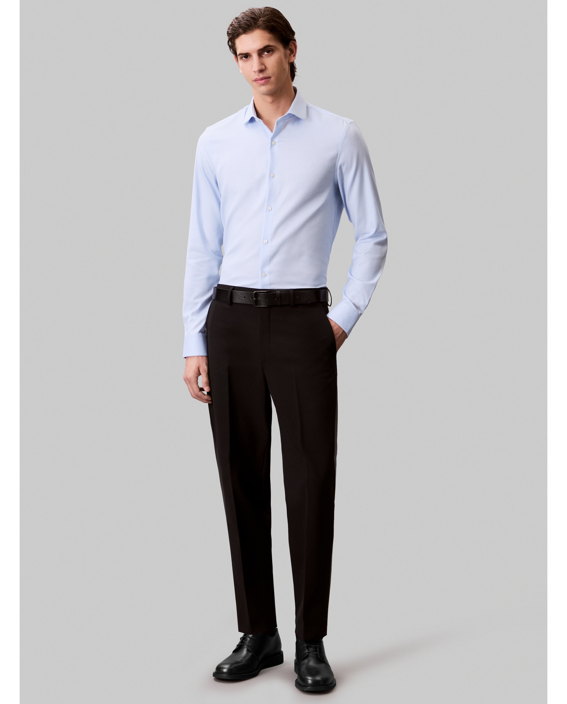 Camisa Clássica com Estrutura Azul-claro-3