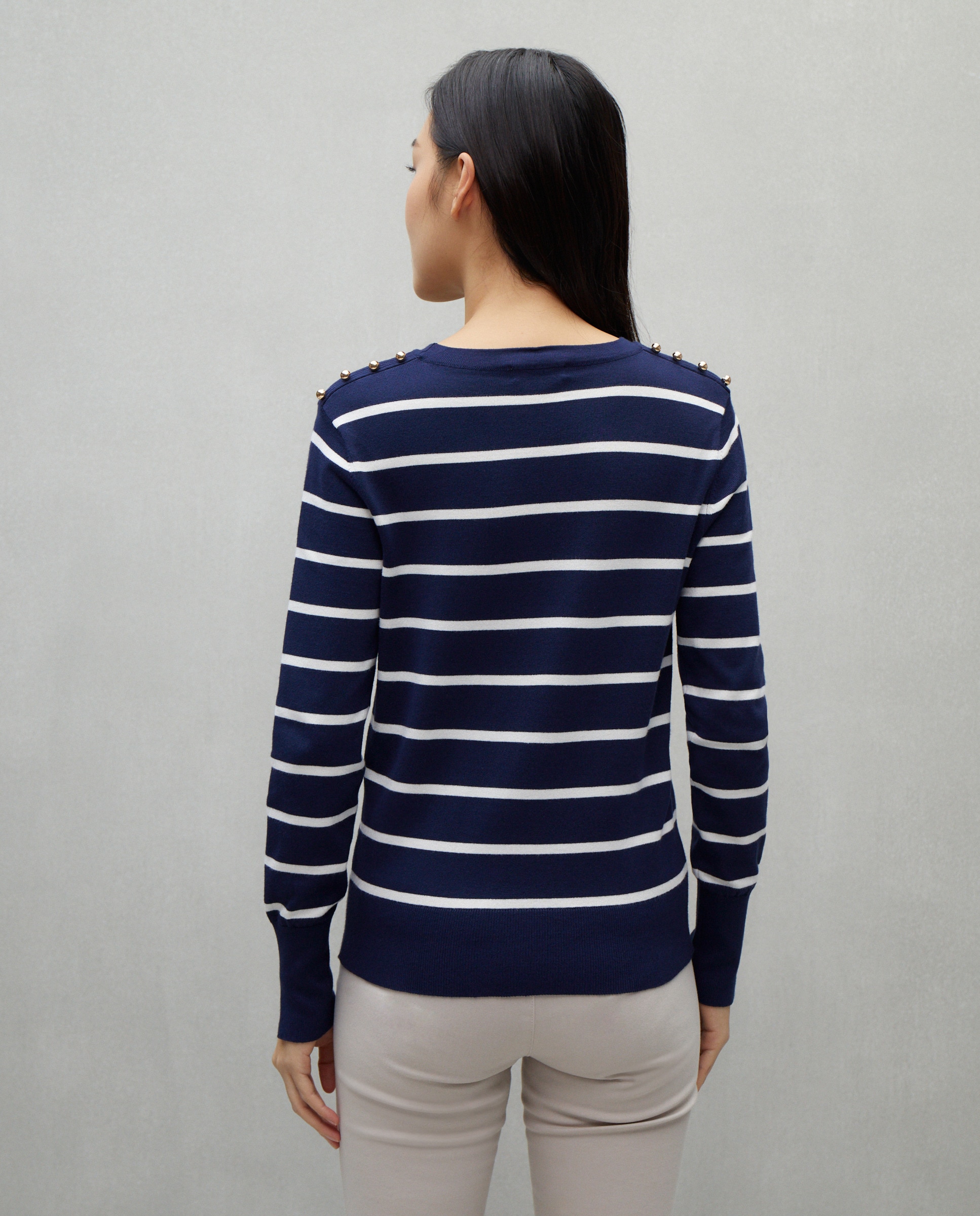 Camisola de Malha Básica com Manga Comprida Azul-3