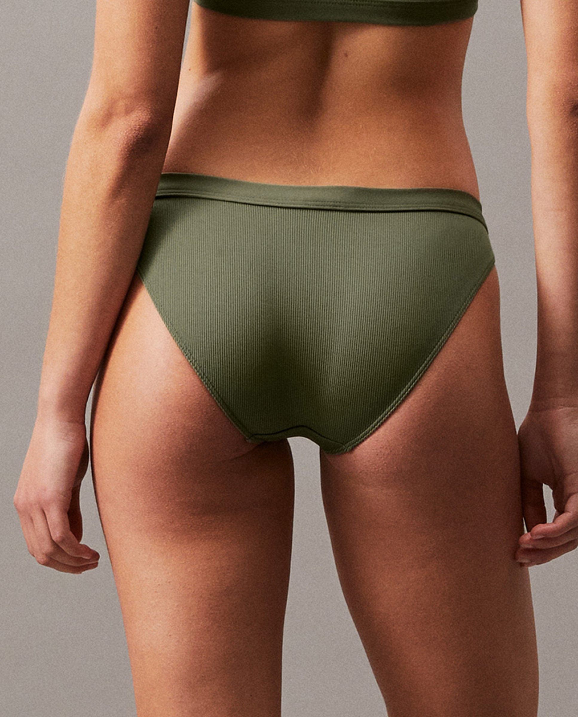 Cueca de Biquíni Clássica com Canelado e Logótipo no Cós Verde-2