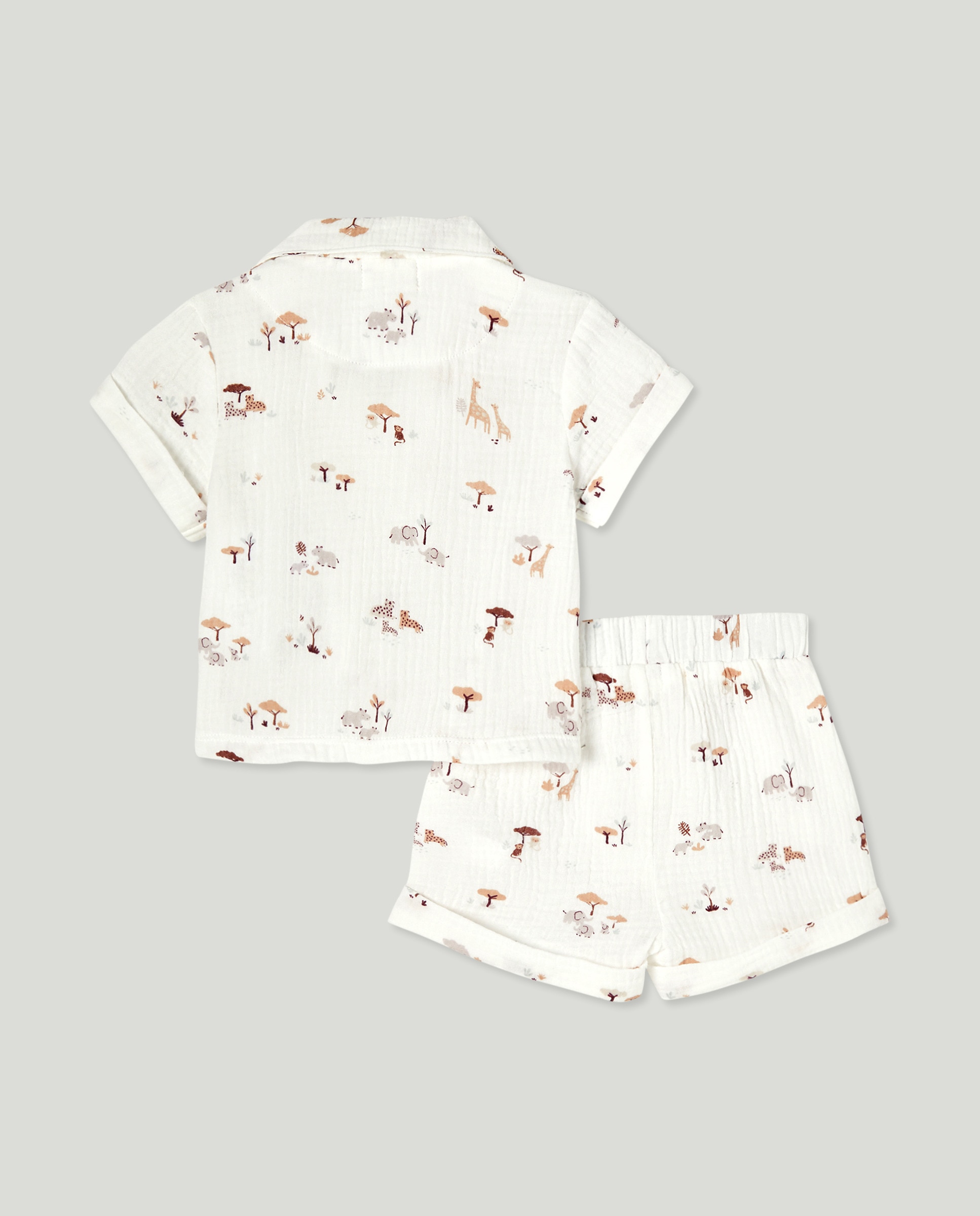 Pijama Curto Abotoado de Bebé em Chiffon Branco-2