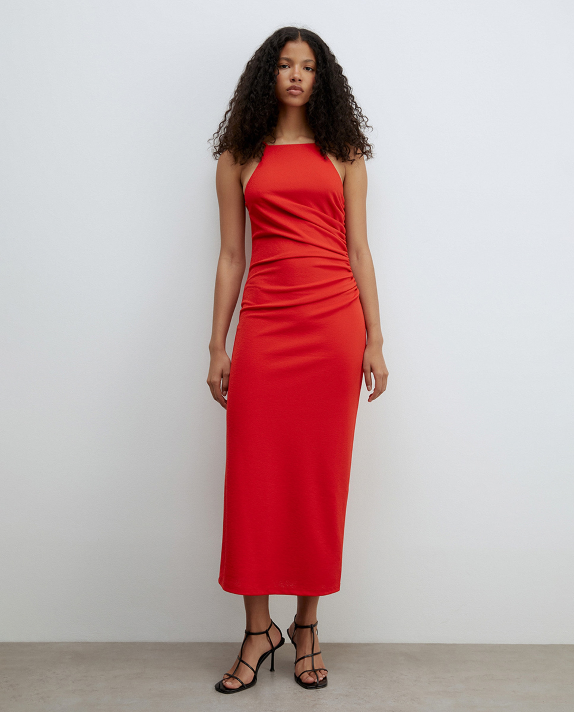 Vestido Midi Cintado Vermelho-1