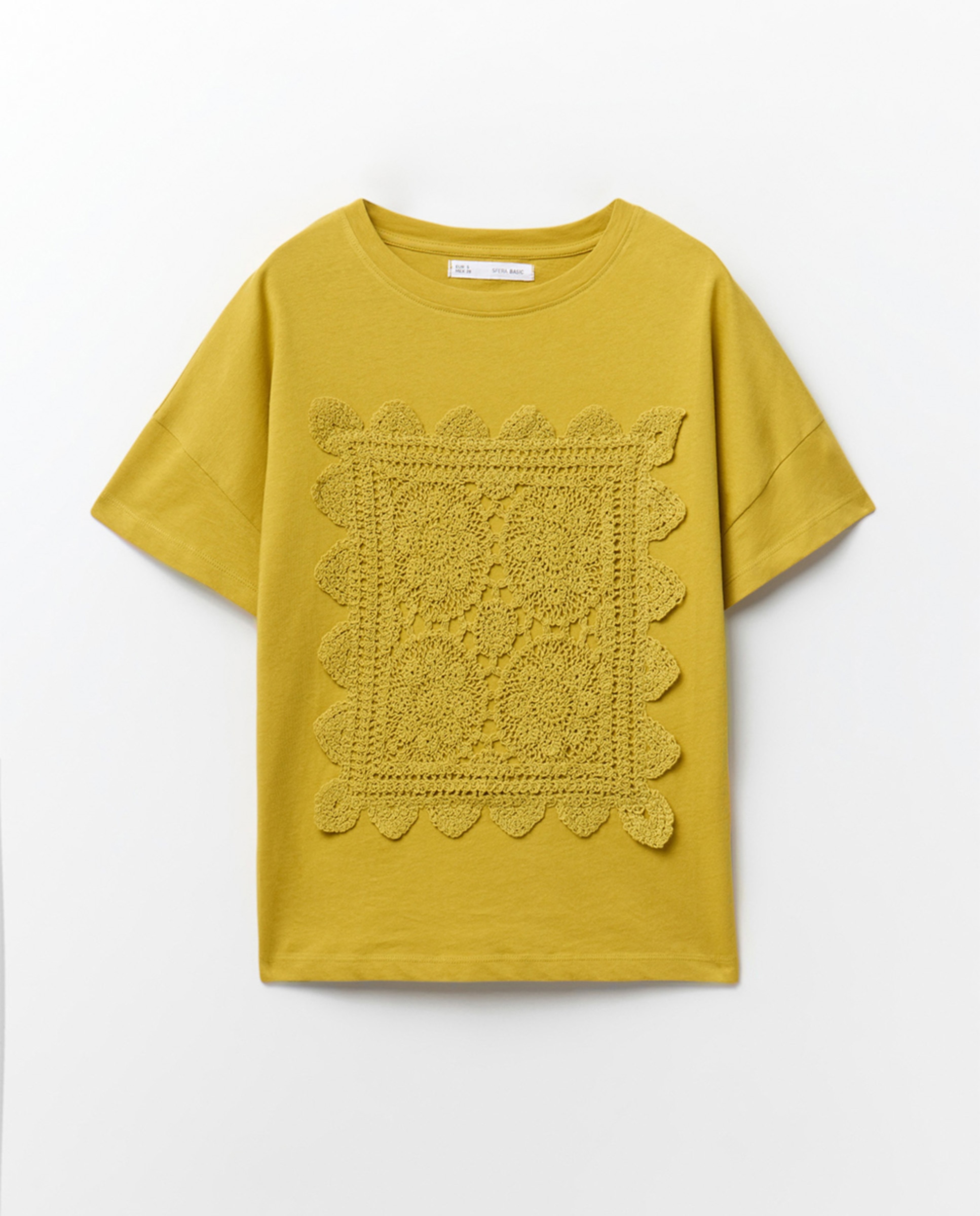 T-shirt de Crochet com Painel Verde Azeitona-6
