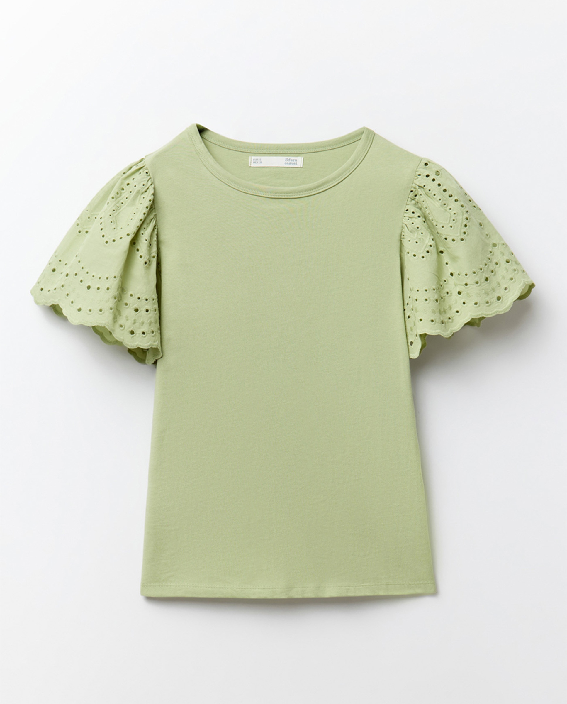 T-shirt de Manga Bordada Verde-7