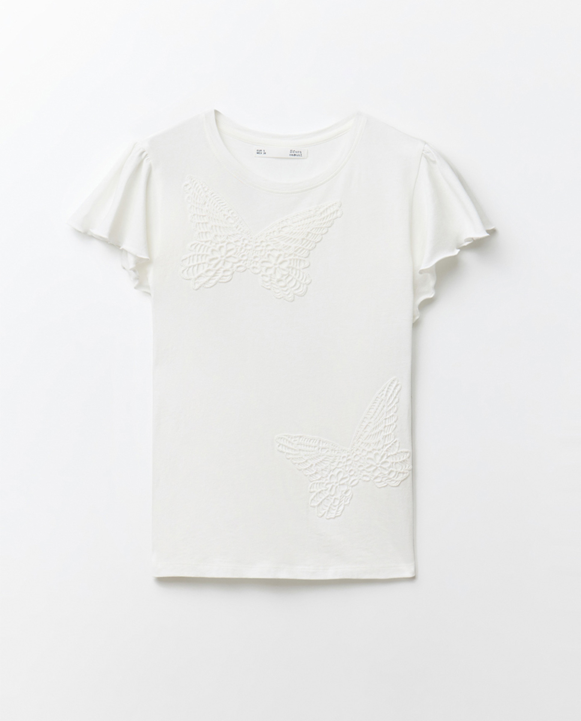 T-shirt com Detalhe Floral Branco-6