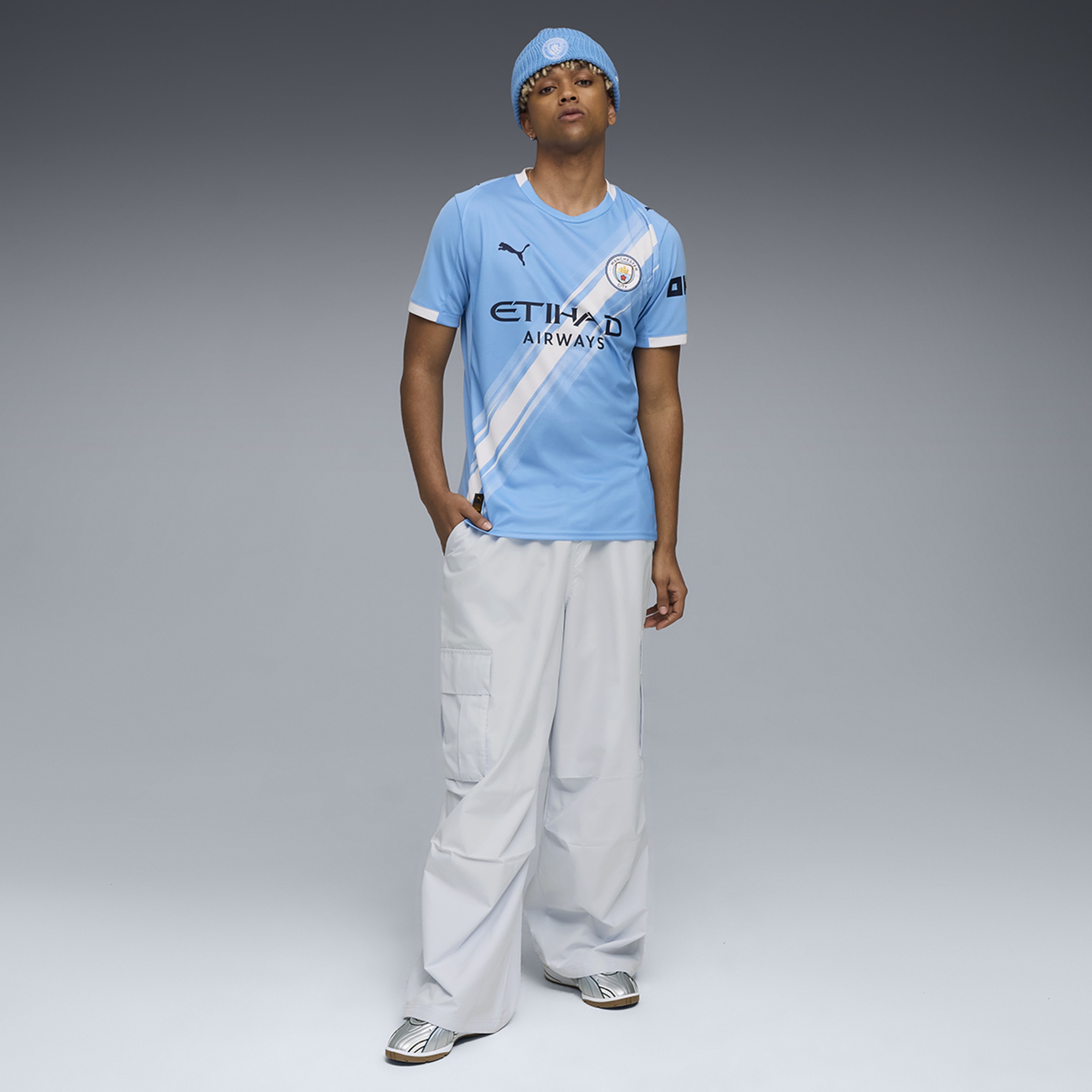 T-shirt de Futebol de Homem MCFC Home Jersey Réplica Azul-5
