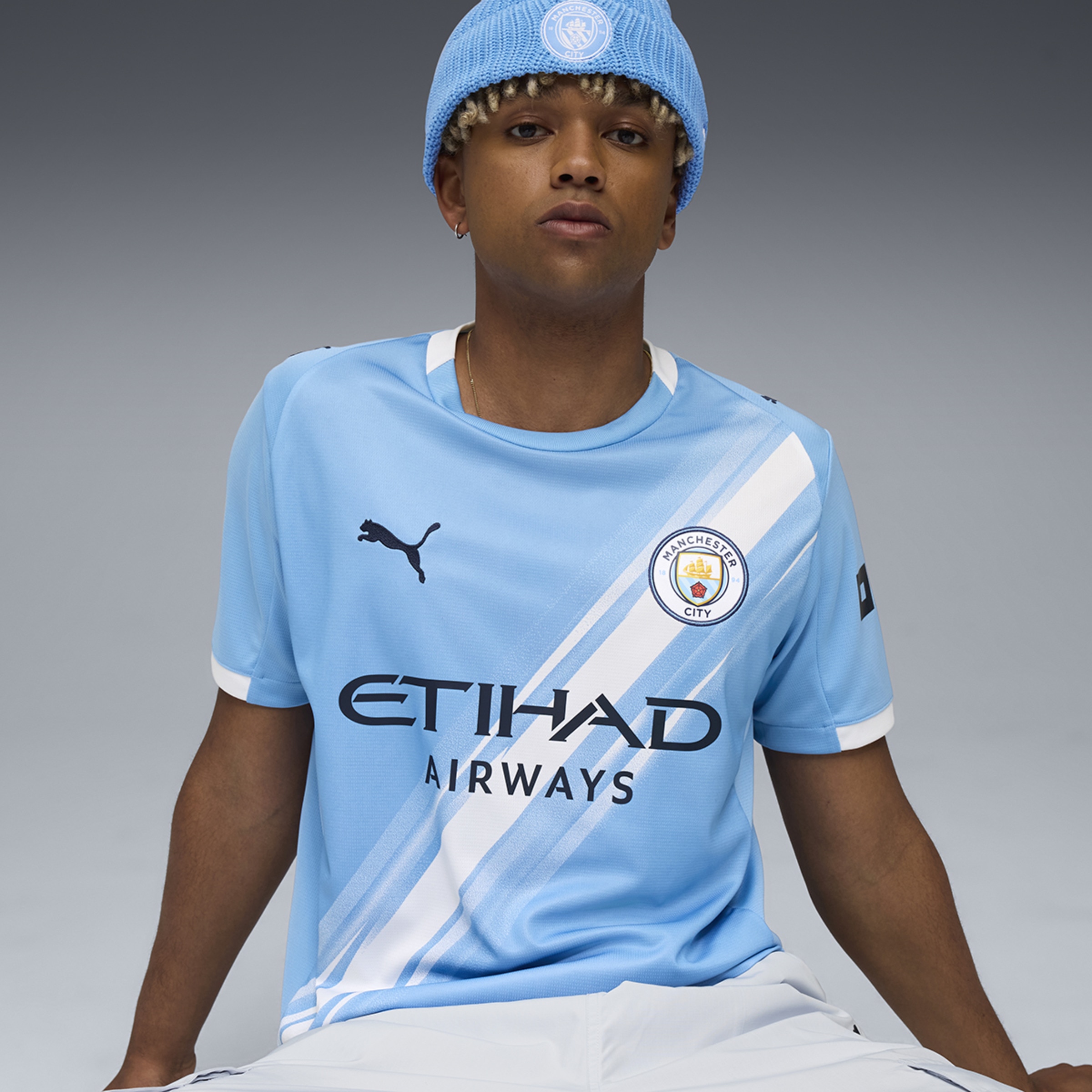 T-shirt de Futebol de Homem MCFC Home Jersey Réplica Azul-3