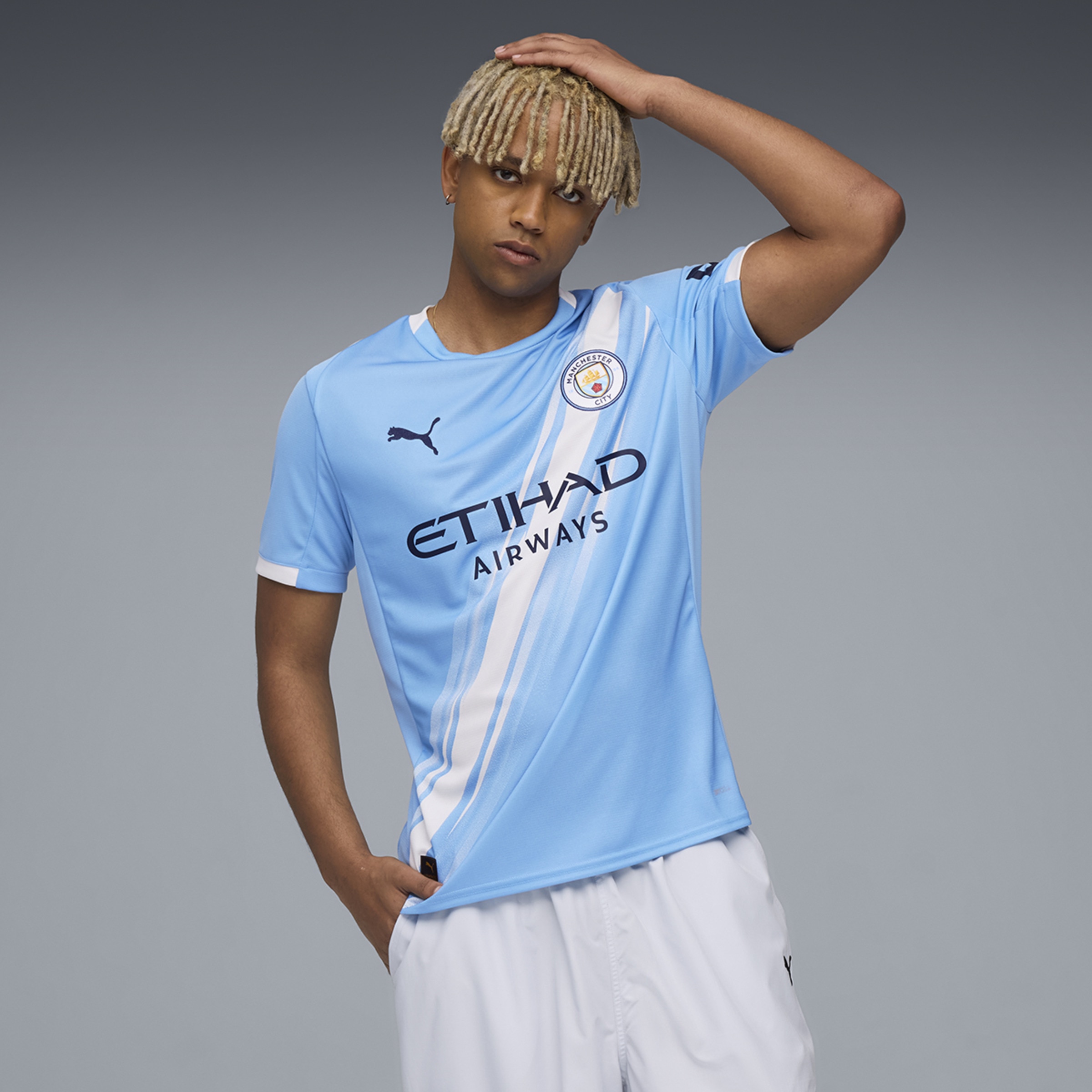 T-shirt de Futebol de Homem MCFC Home Jersey Réplica Azul-1