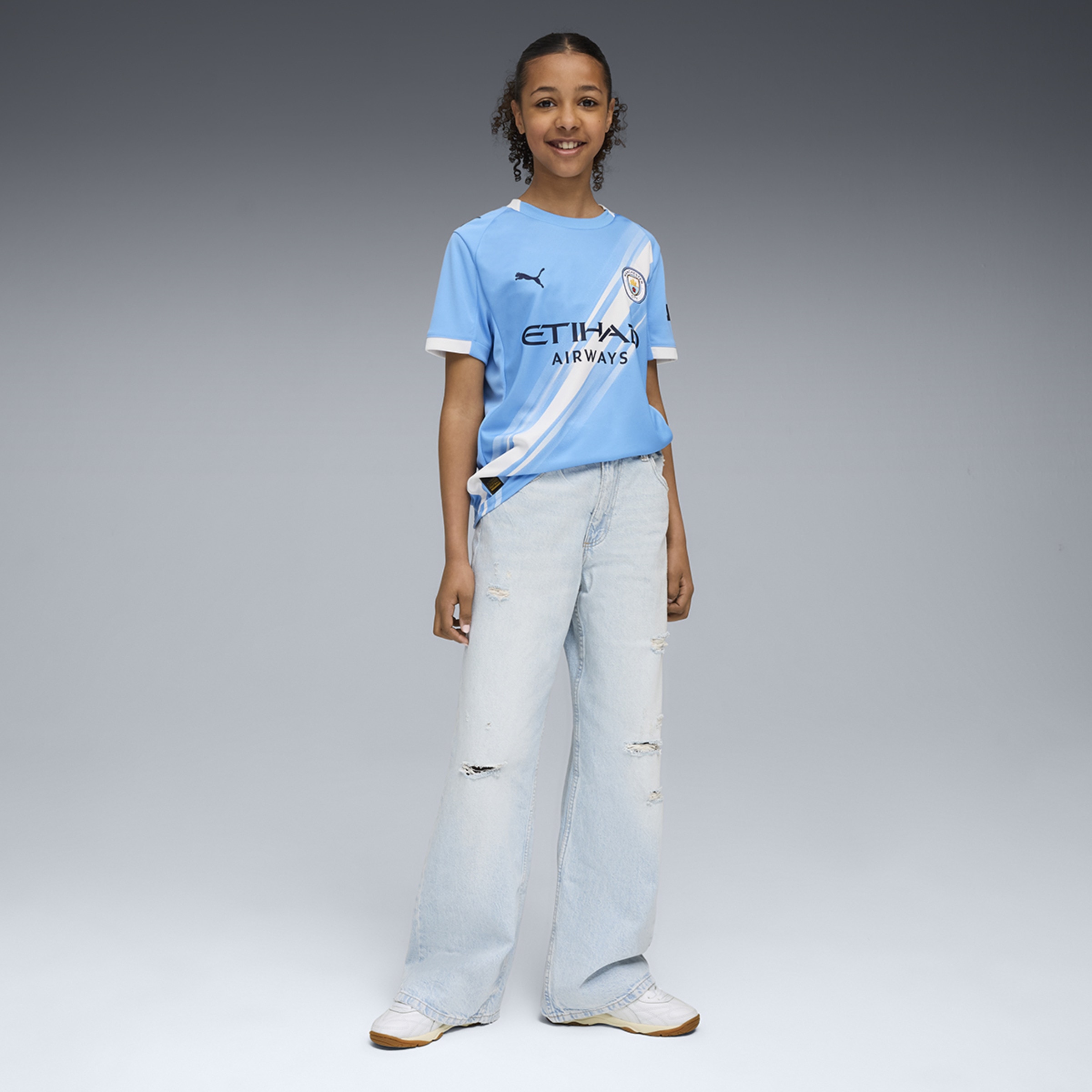 T-shirt de Futebol de Homem MCFC Home Jersey Réplica Jr Azul-4
