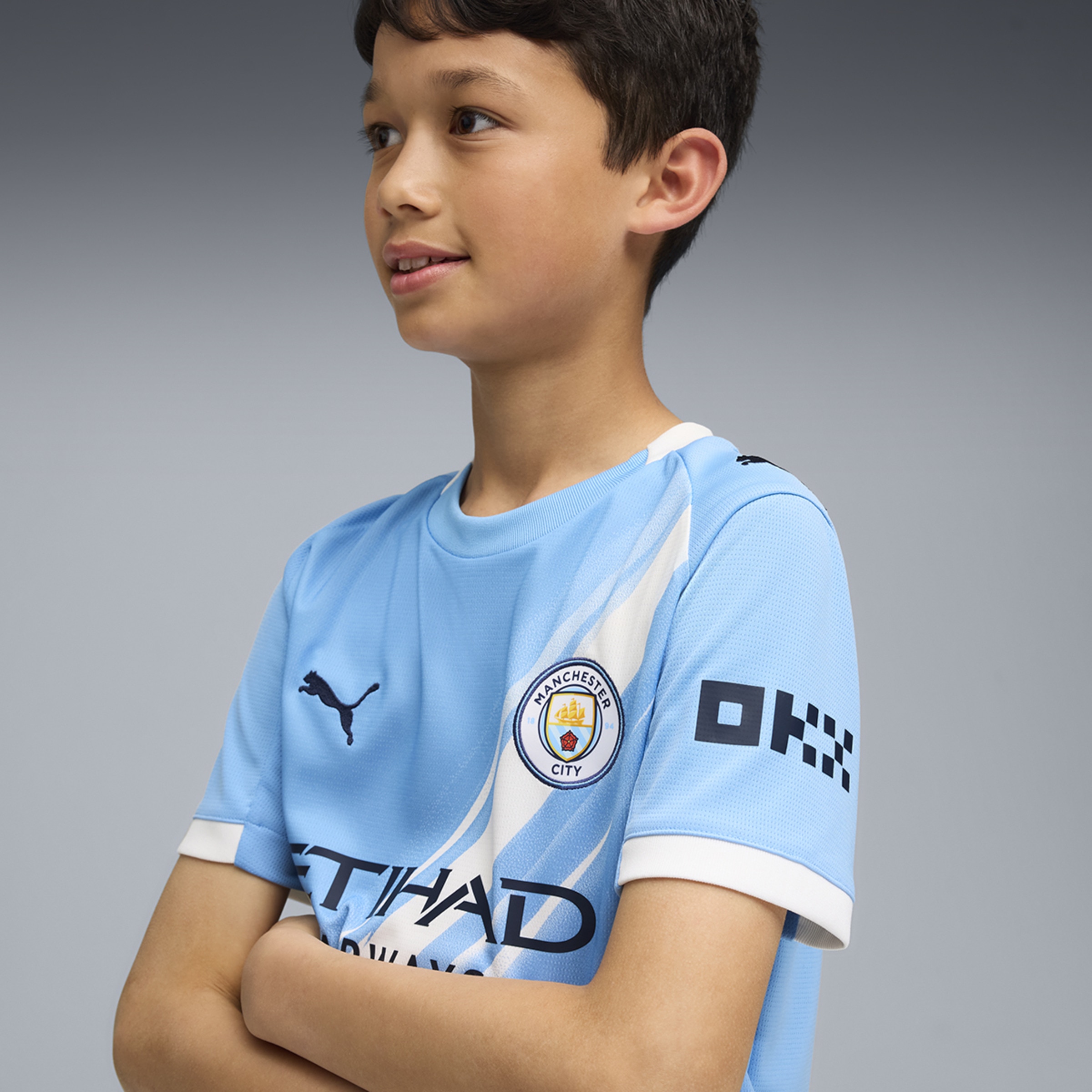 T-shirt de Futebol de Homem MCFC Home Jersey Réplica Jr Azul-3