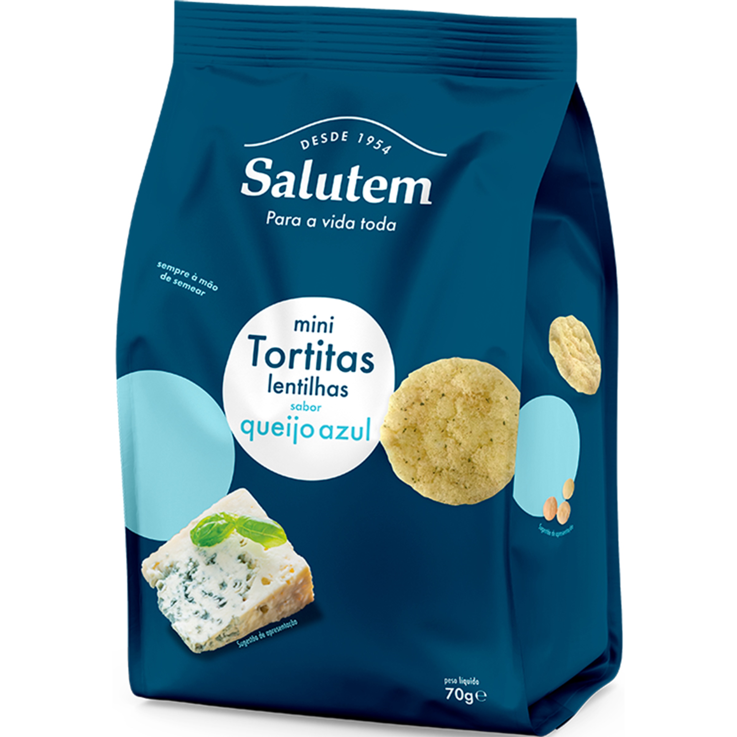Mini Tortitas de Lentilhas e Queijo Azul embalagem 70 g
