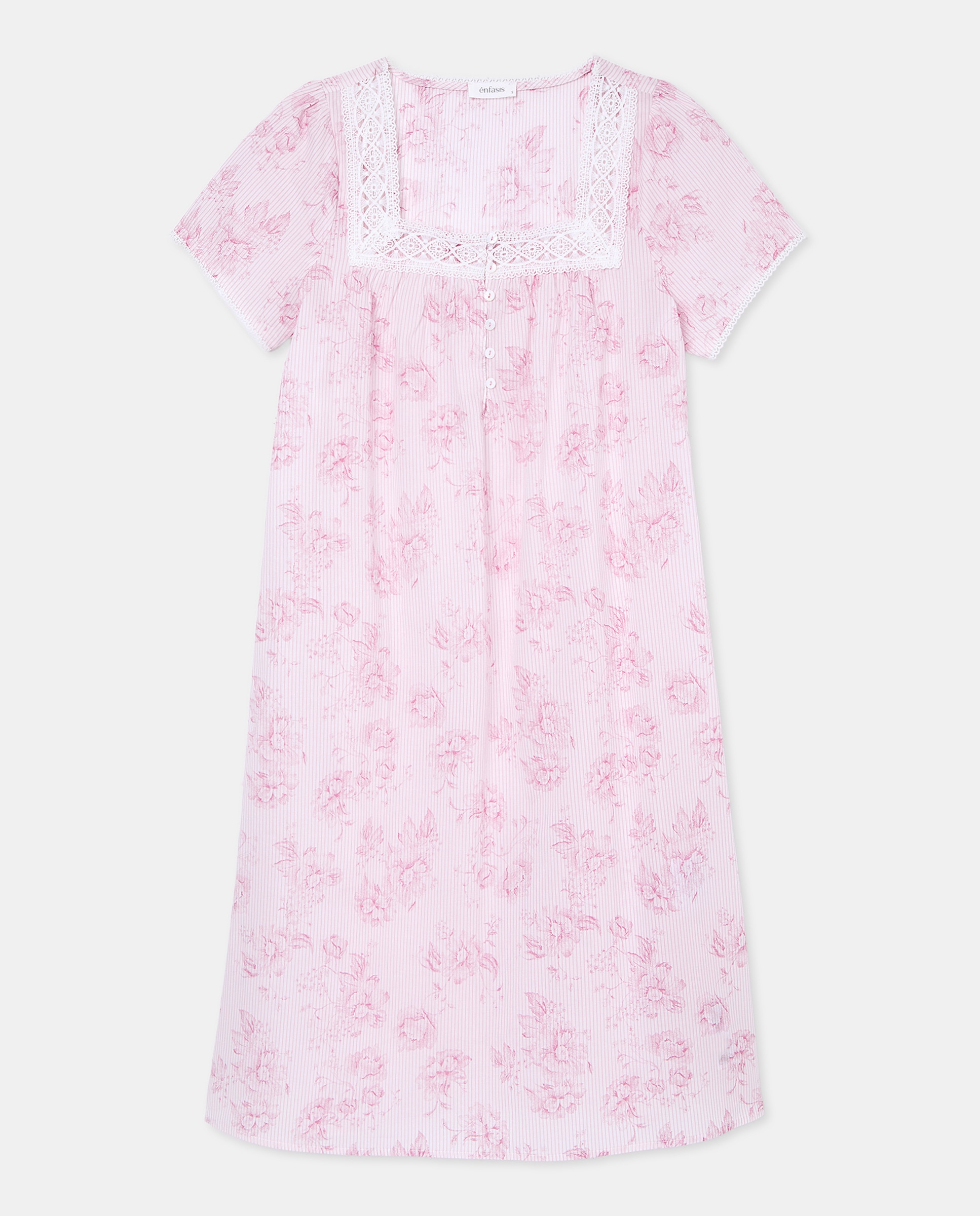 Camisa de Dormir com Detalhe de Botões e Bordados Rosa-4