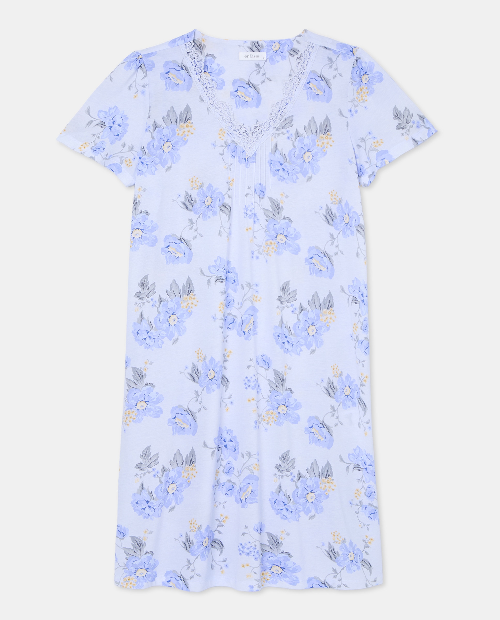 Camisa de Dormir com Estampado Floral Azul-3
