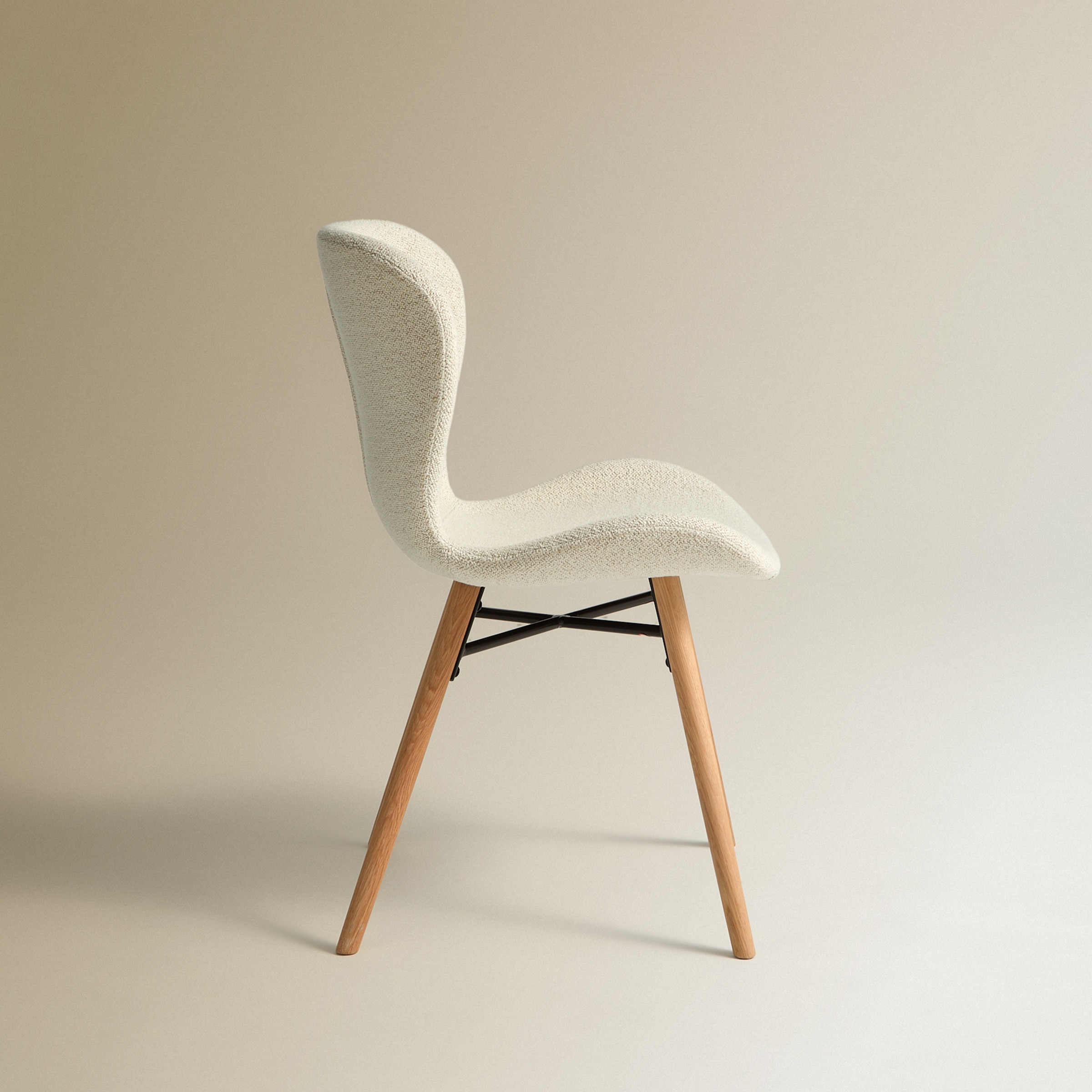 Cadeira de Mesa em Tecido Bouclé Curly Room Branco / Natural-4