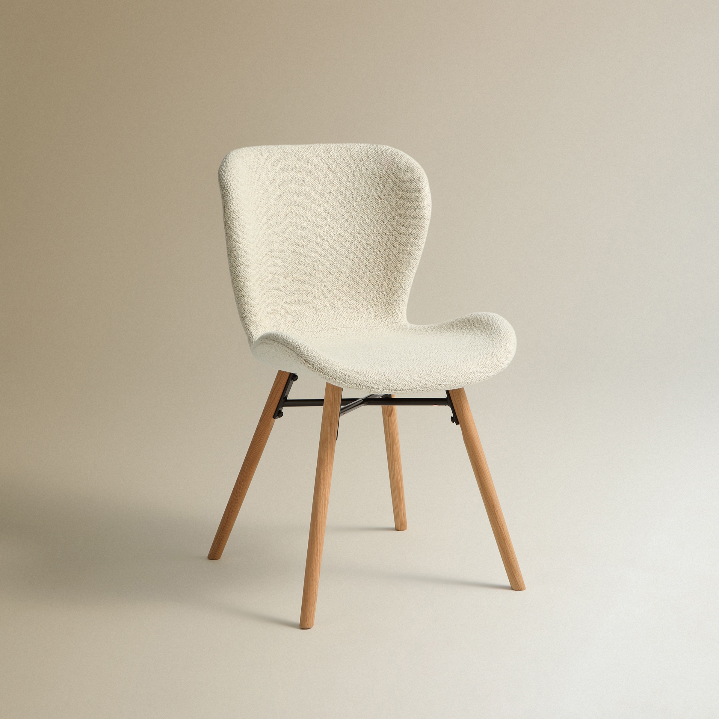 Cadeira de Mesa em Tecido Bouclé Curly Room Branco / Natural-2