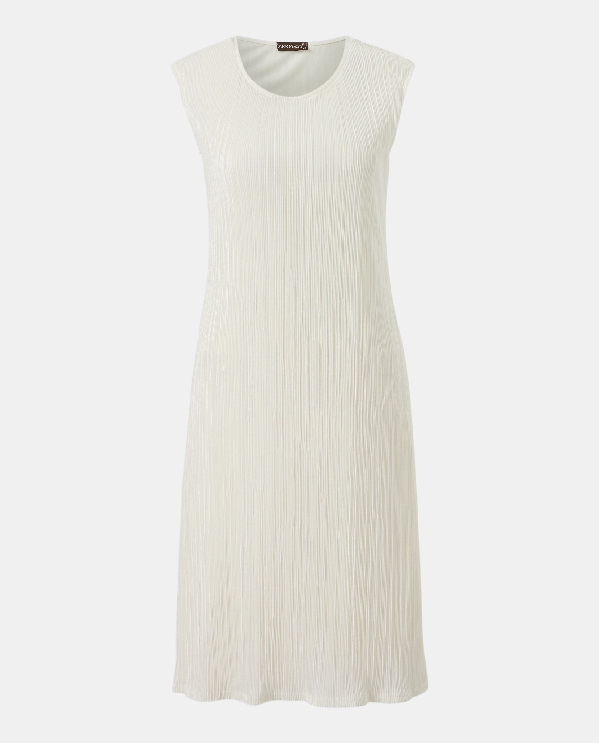 Vestido Plissado Liso sem Mangas Cru-4