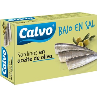 sardinas en aceite de oliva bajas en sal lata 81 g neto escurrido - Calvo