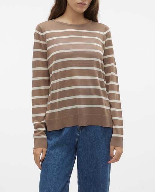Imagen 0 de Jersey a rayas de mujer manga larga con cuello redondo
