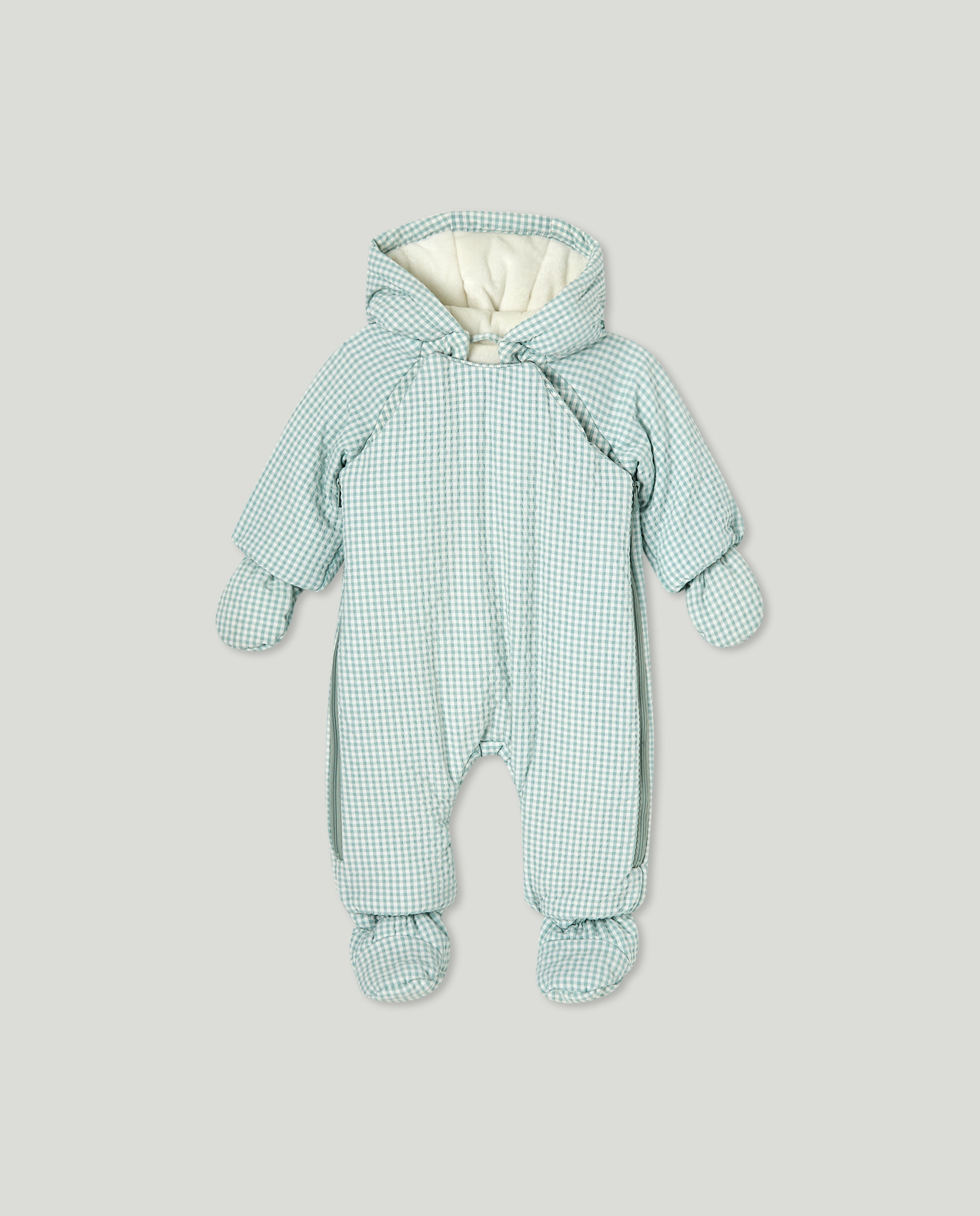 Babygrow de Nylon de Bebé, Pés + Mãos com Vichy Verde-1