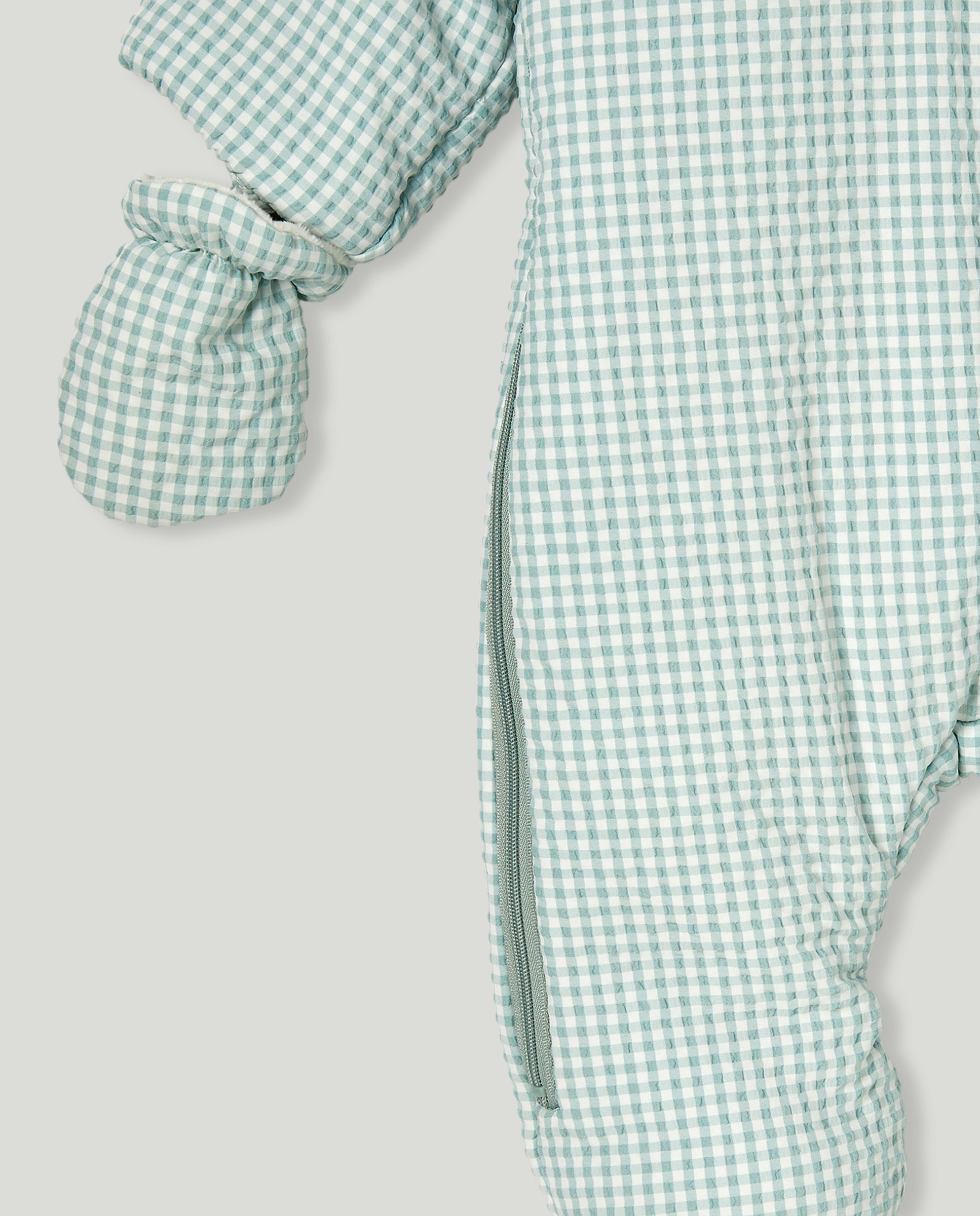 Babygrow de Nylon de Bebé, Pés + Mãos com Vichy Verde-3