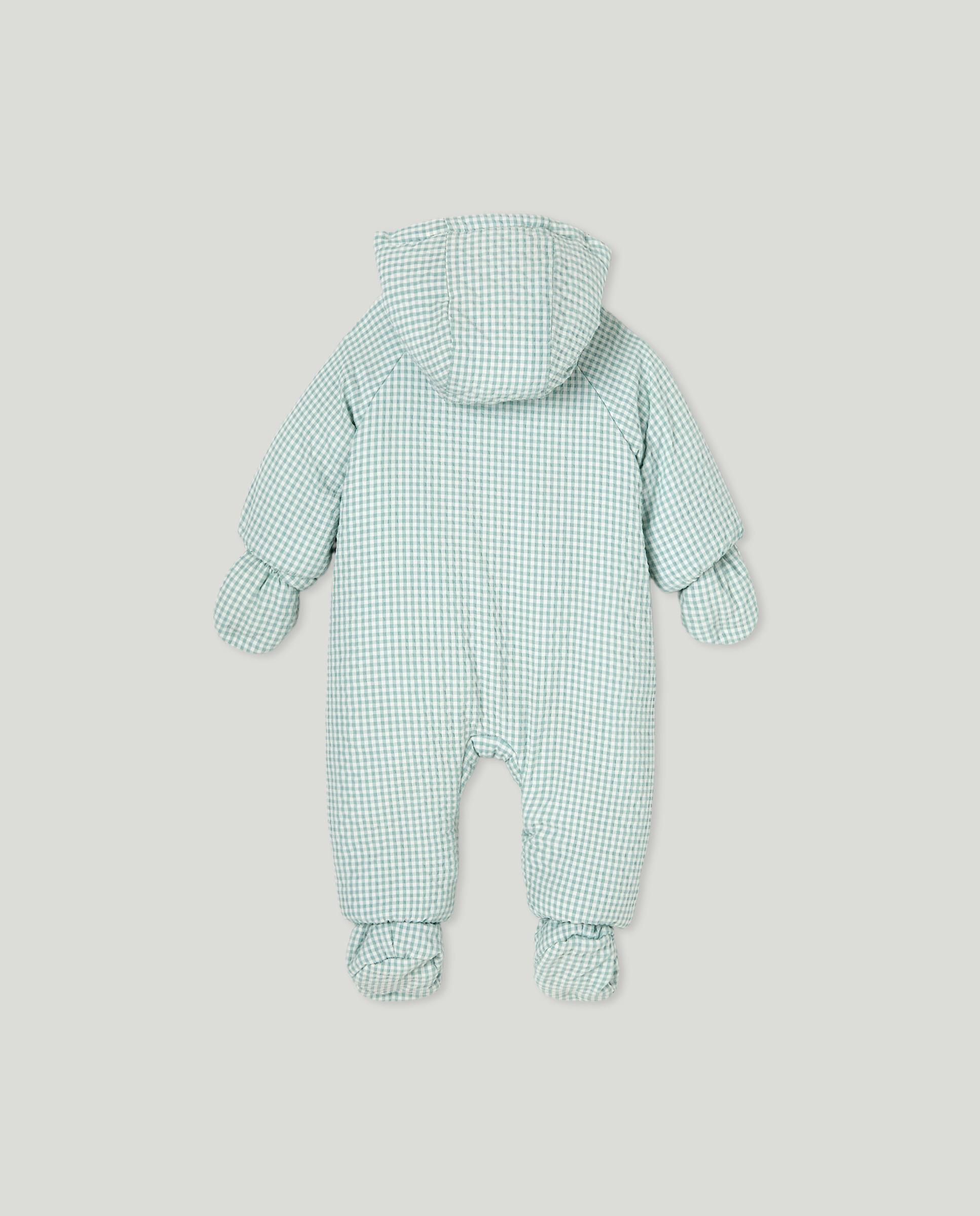Babygrow de Nylon de Bebé, Pés + Mãos com Vichy Verde-2