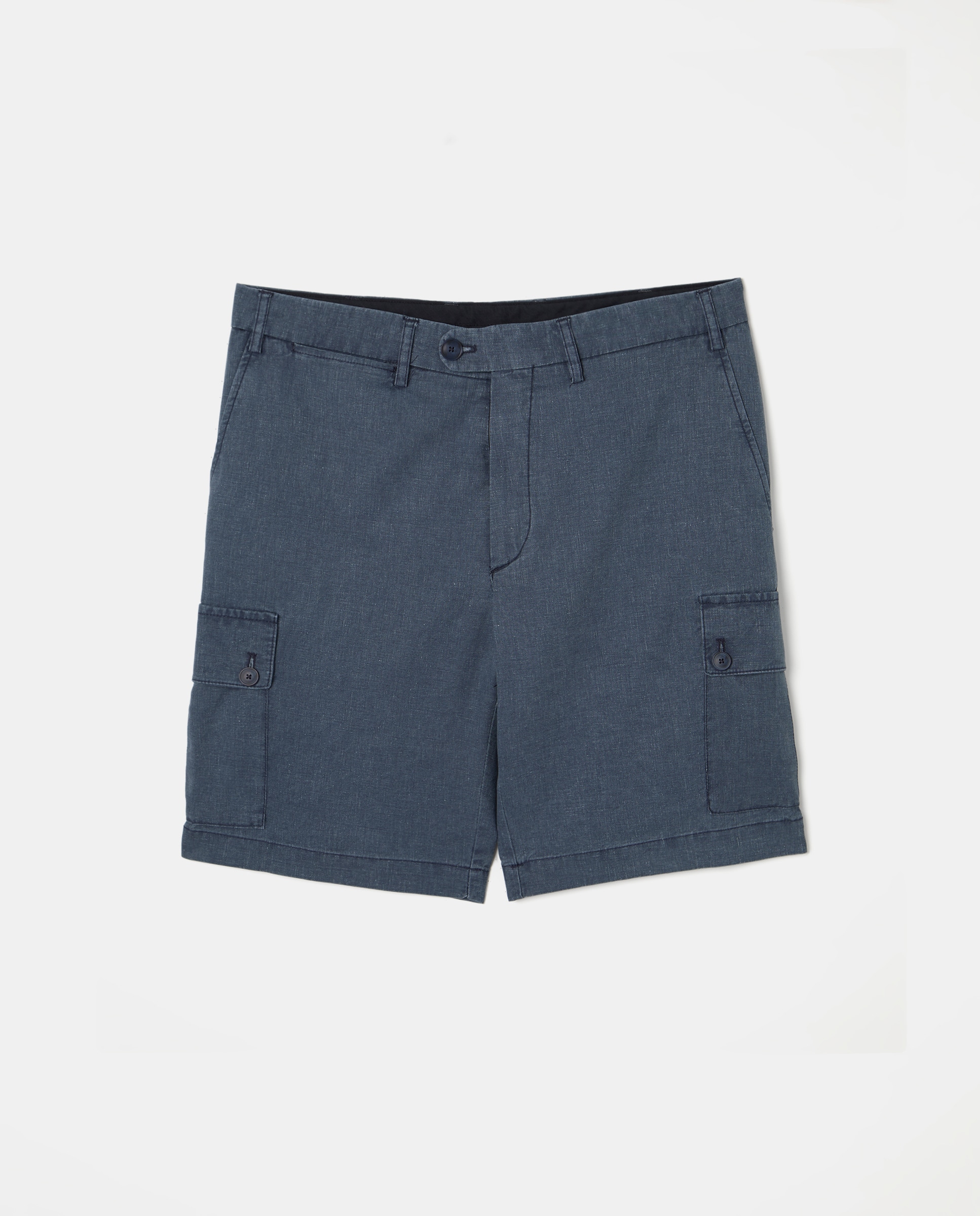 Bermudas Cargo Regular Fit com Efeito de Linho Azul-marinho-4