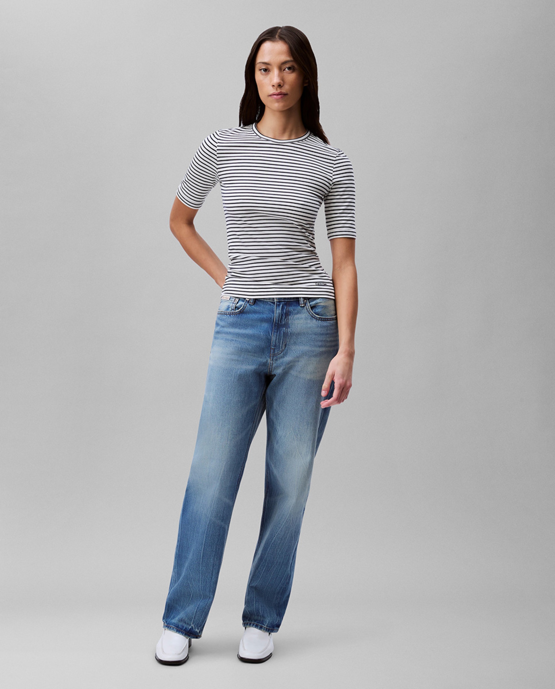 T-shirt de mulher às riscas Azul-3