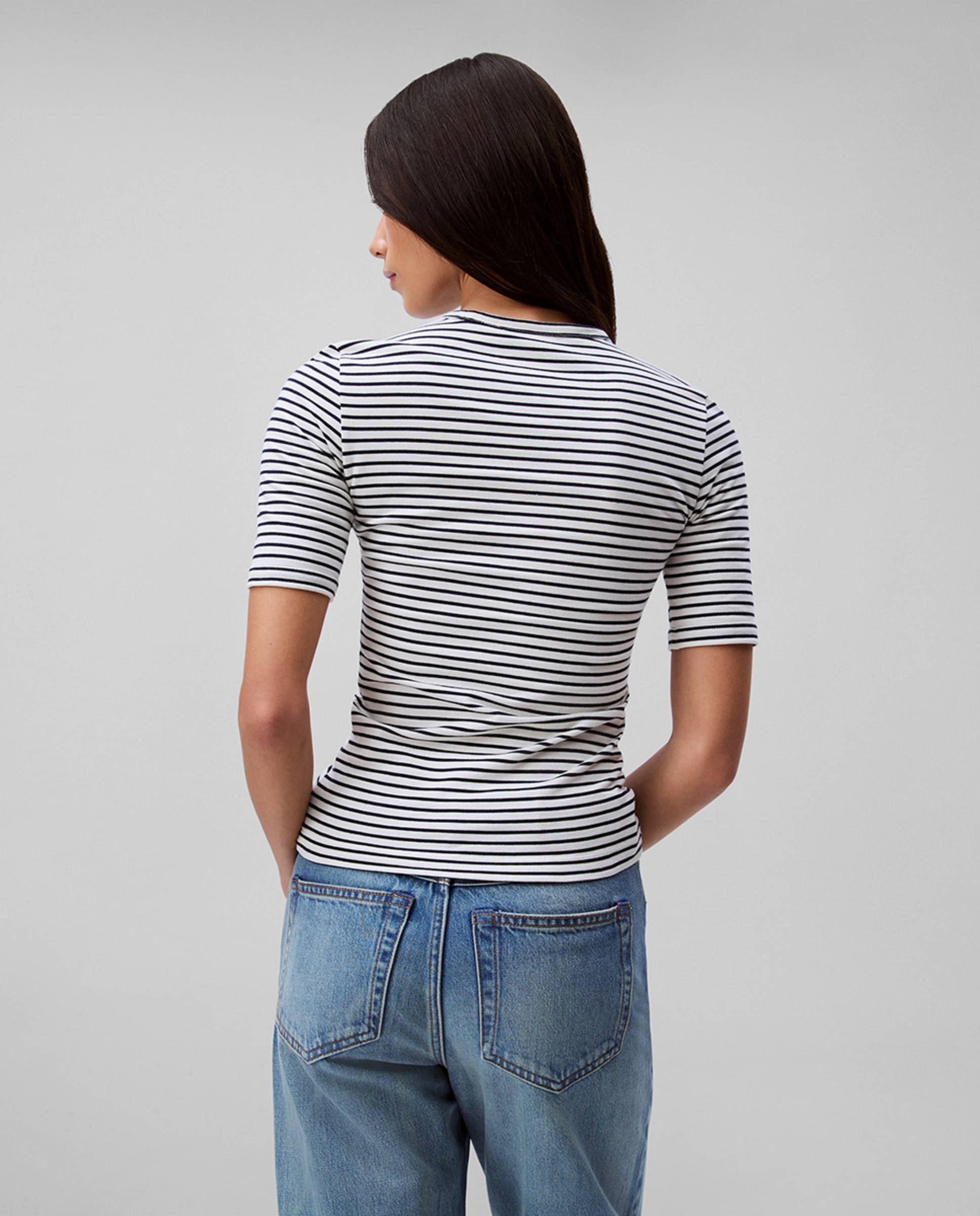 T-shirt de mulher às riscas Azul-2