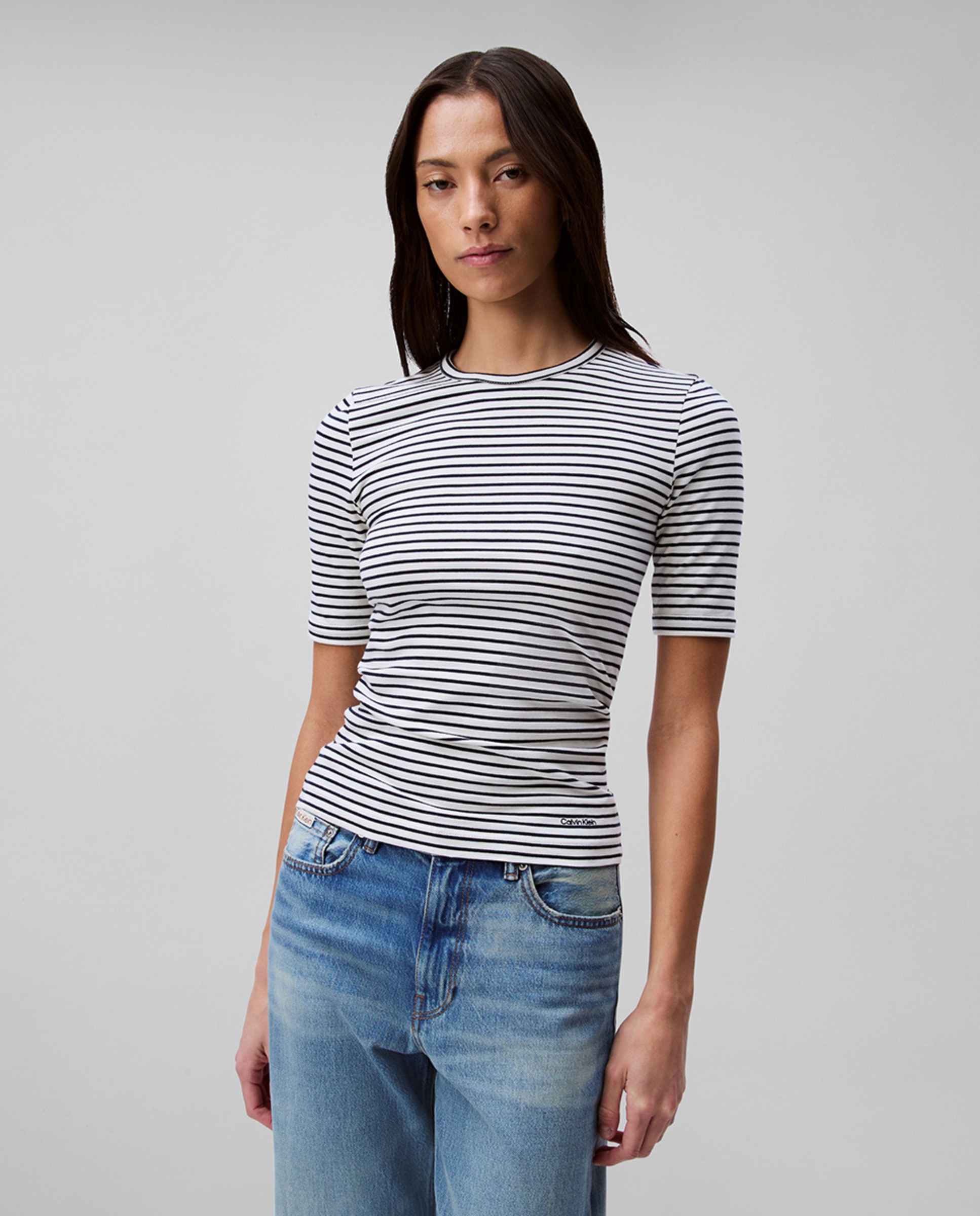 T-shirt de mulher às riscas Azul-1