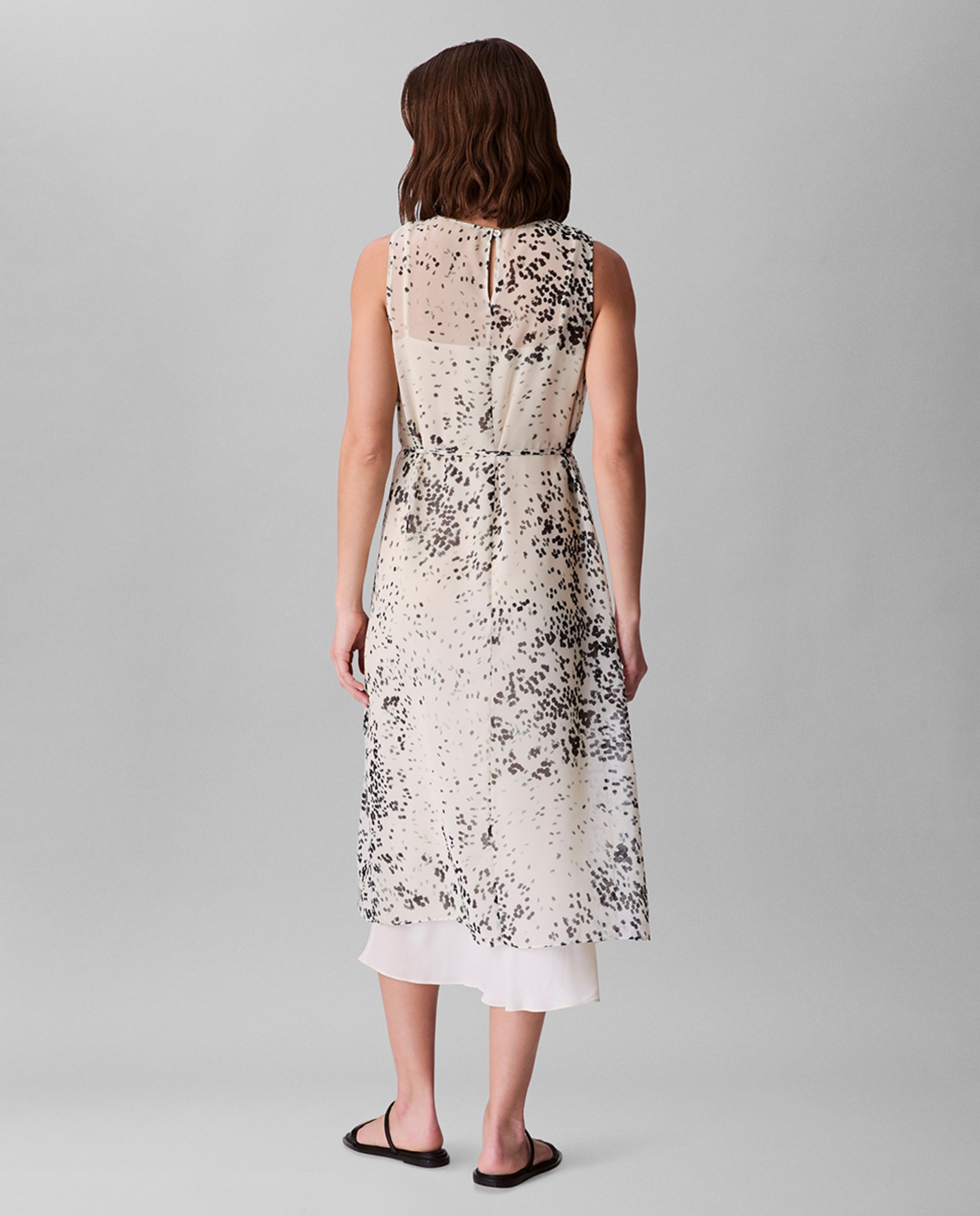 Vestido estampado sem mangas Creme-4