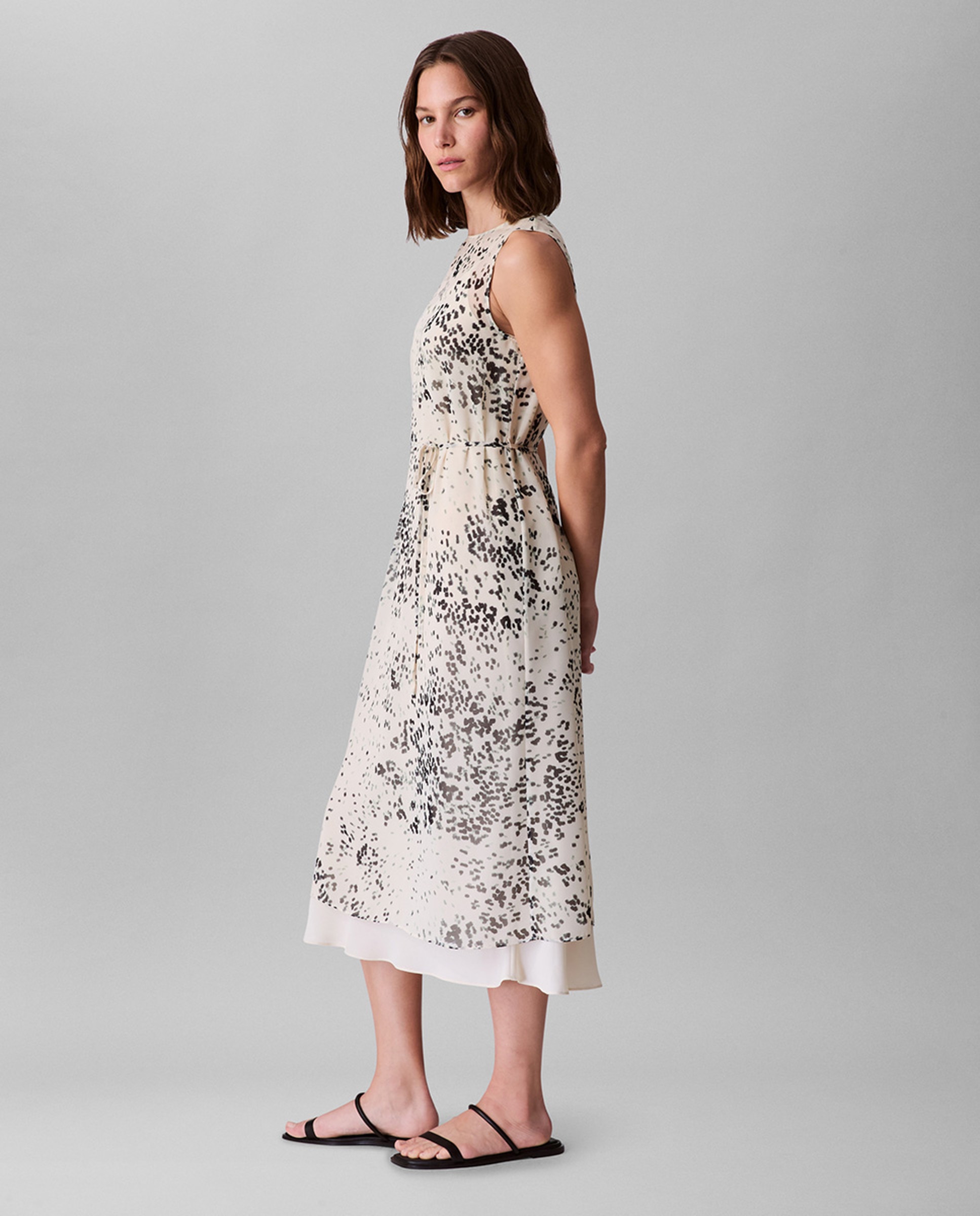 Vestido estampado sem mangas Creme-3