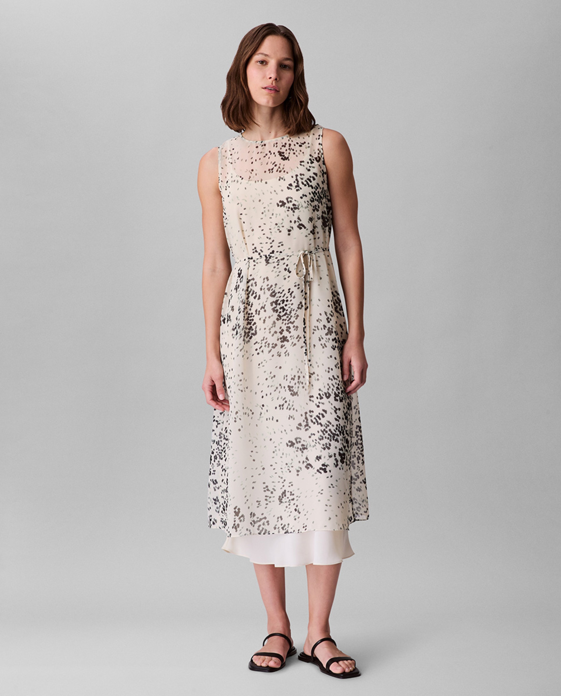 Vestido estampado sem mangas Creme-1