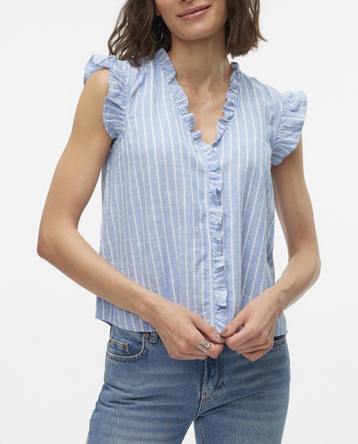 Imagen 0 de Camisa con volantes sin mangas de mujer